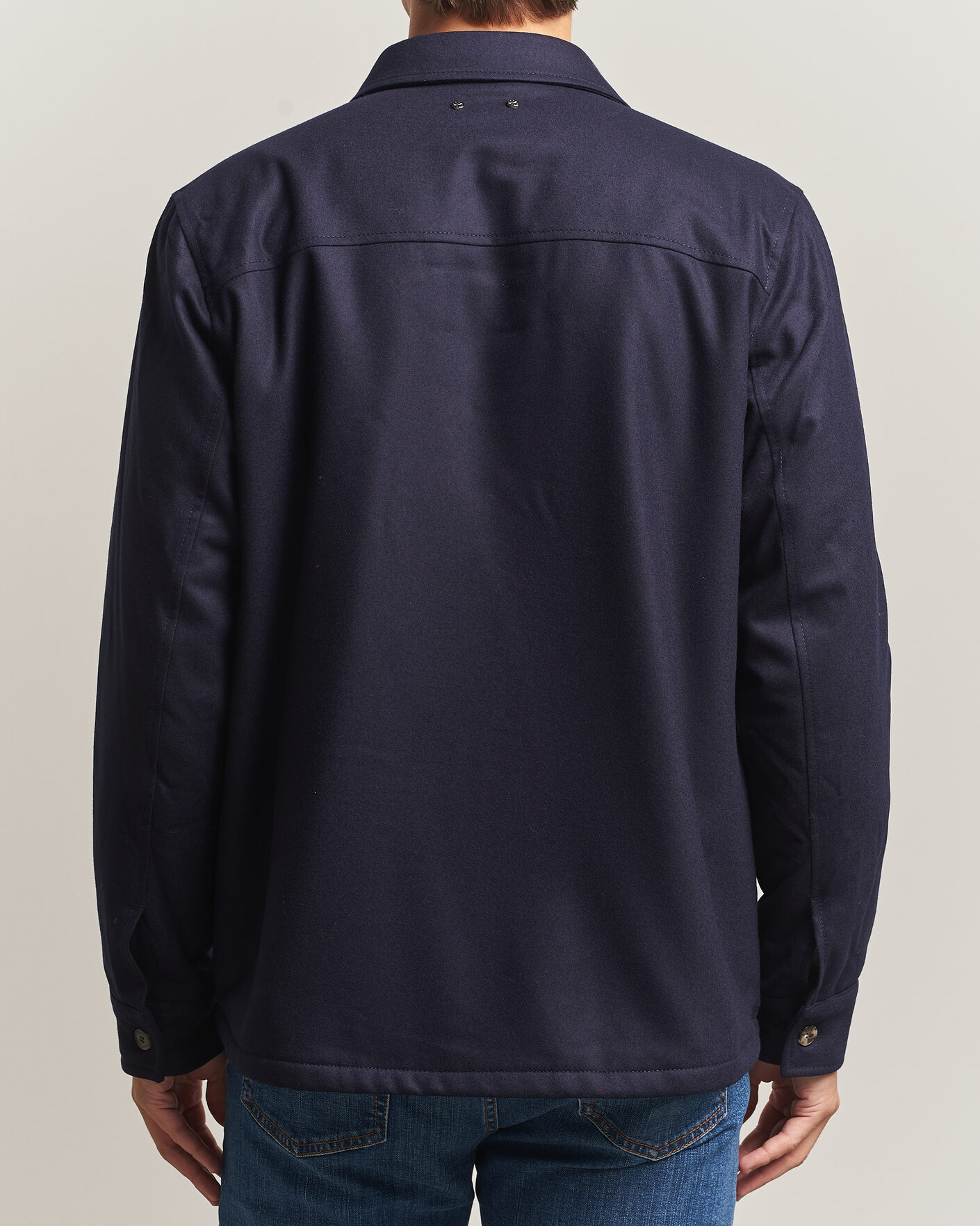 Herre | Jakker | Jacob Cohën | Wool Flannel Eco Fur Lined Shirt Jacket Navy