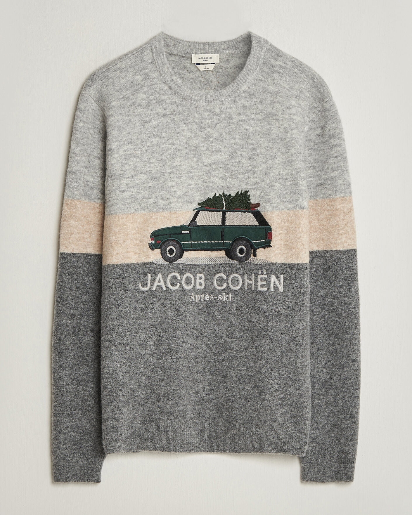 Herre | Trøjer | Jacob Cohën | Embroidery Knitted Apres-Ski Crew Neck Grey