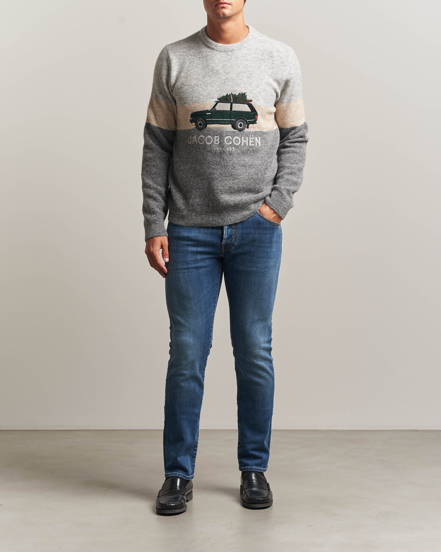 Herre | Trøjer | Jacob Cohën | Embroidery Knitted Apres-Ski Crew Neck Grey