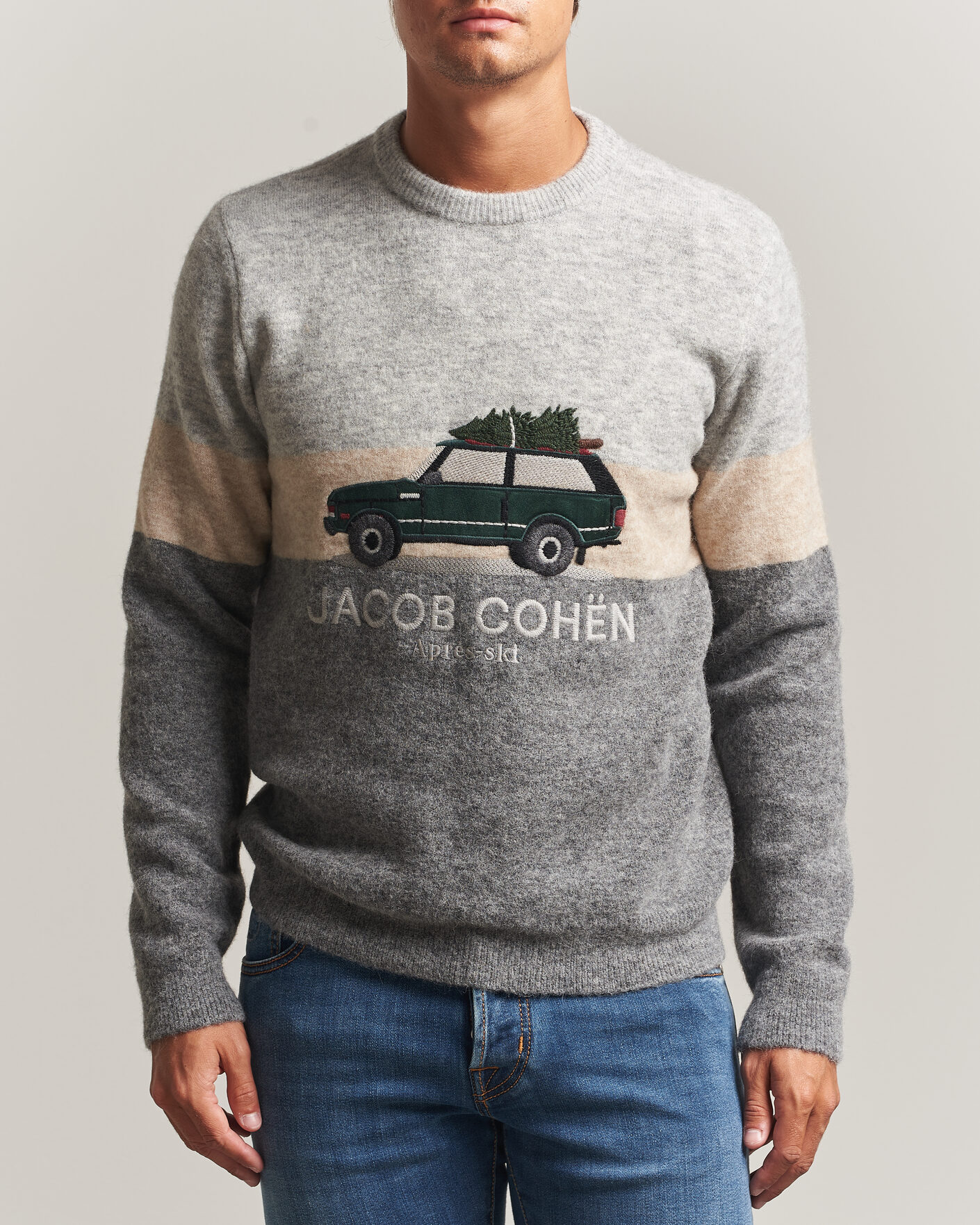 Herre | Trøjer | Jacob Cohën | Embroidery Knitted Apres-Ski Crew Neck Grey