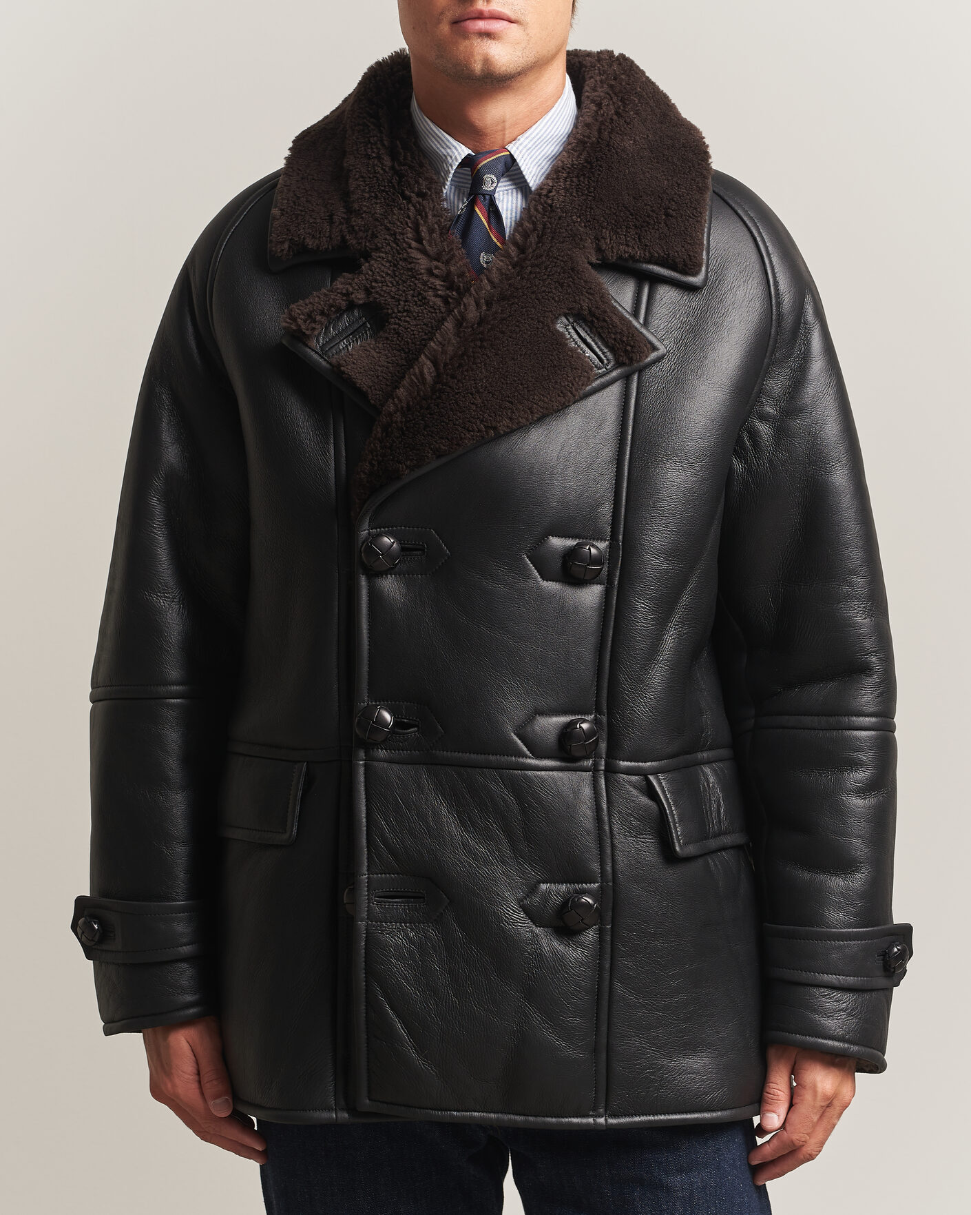 Herre | Jakker | Gant | Shearling Leather Peacoat Black