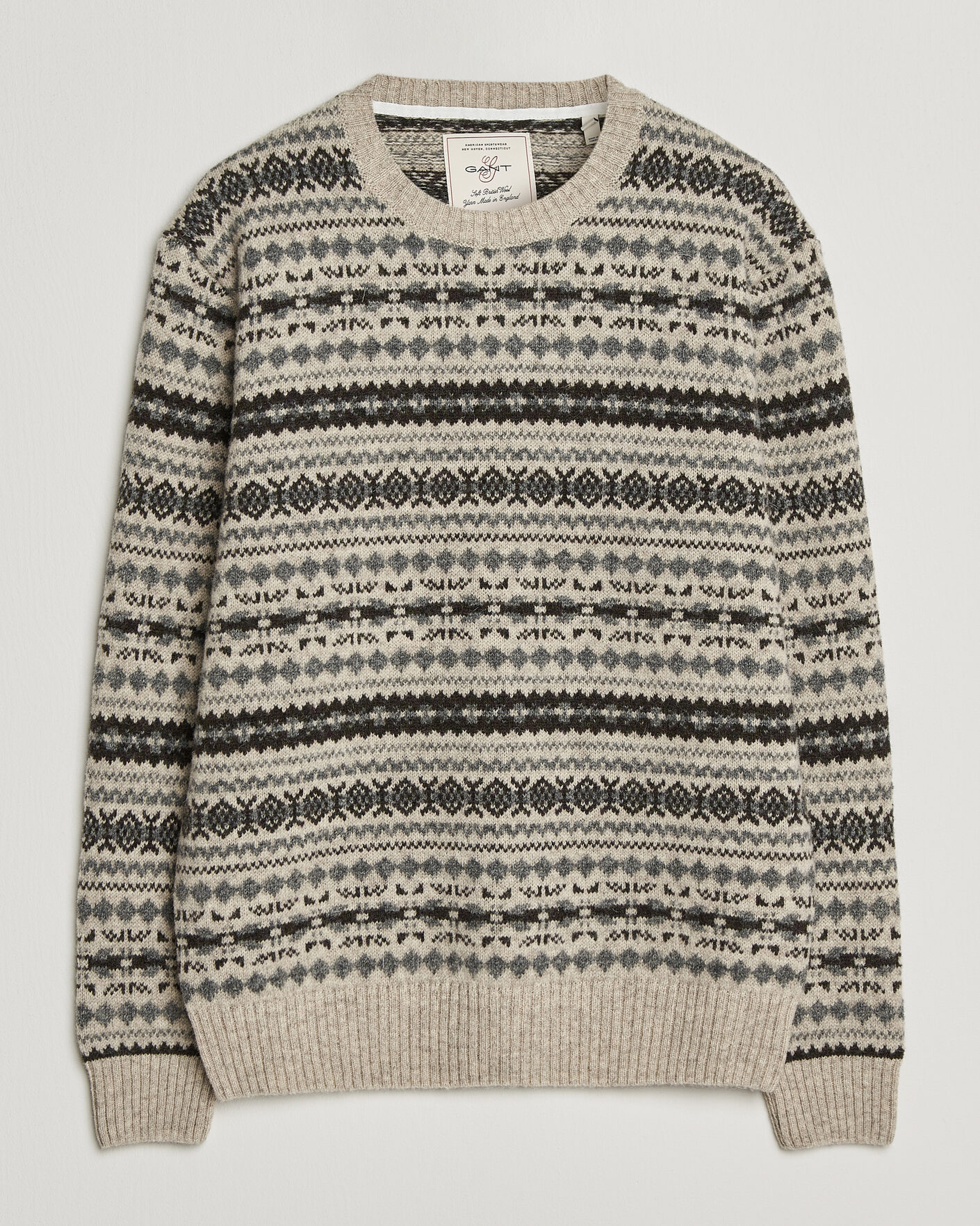Herre | Trøjer | Gant | Brushed Wool Fair Isle Sweater Light Beige Melange