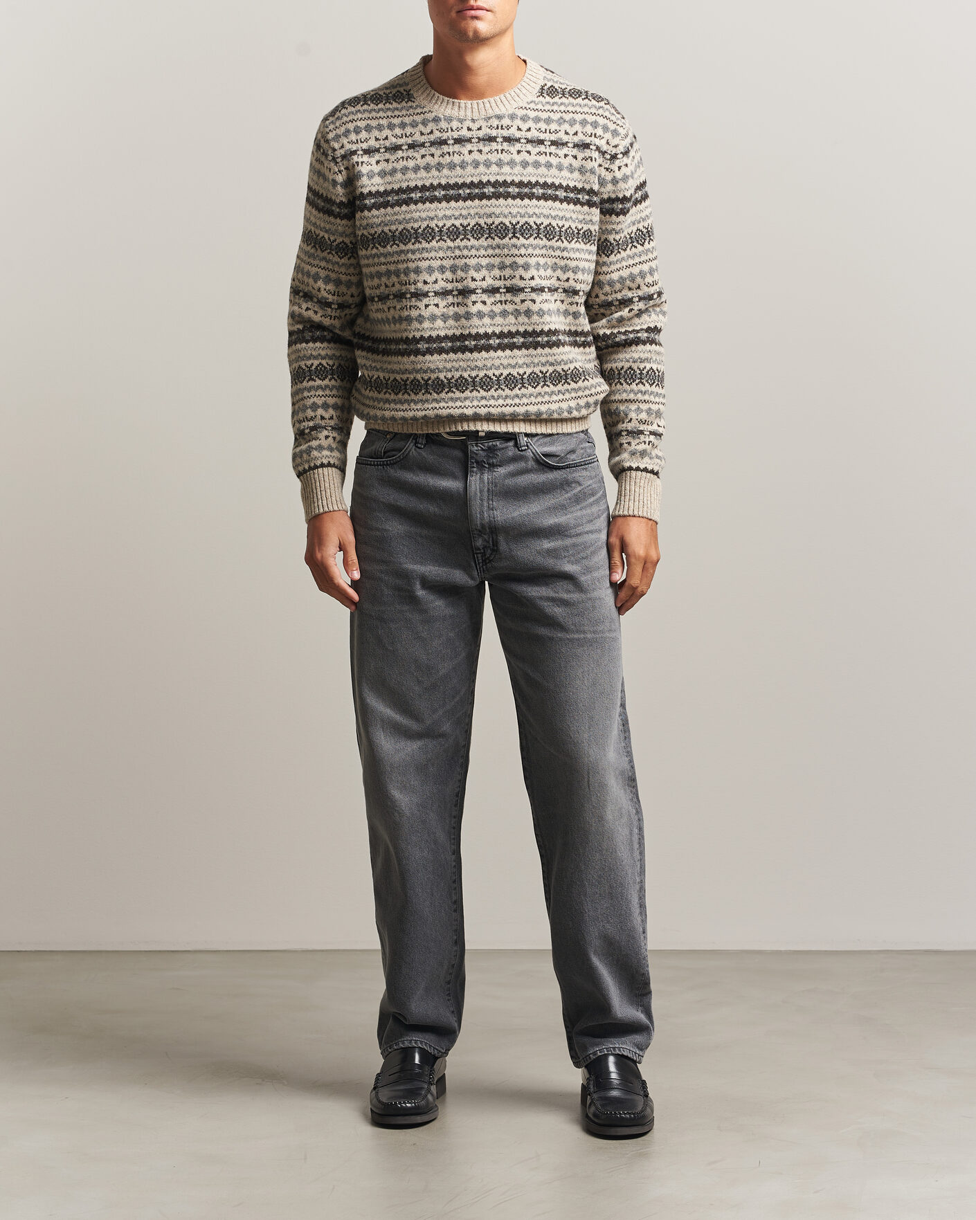 Herre | Trøjer | Gant | Brushed Wool Fair Isle Sweater Light Beige Melange