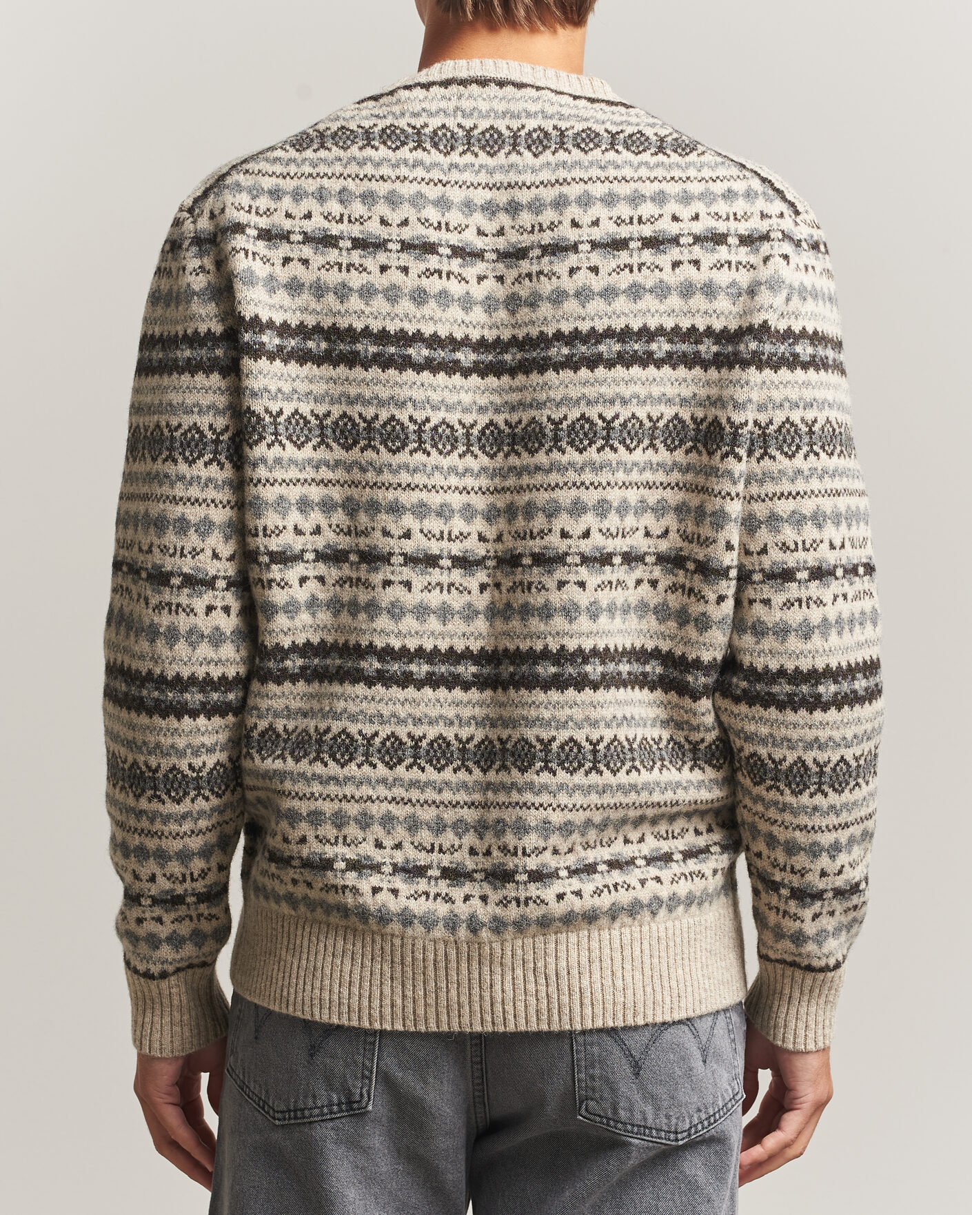 Herre | Trøjer | Gant | Brushed Wool Fair Isle Sweater Light Beige Melange