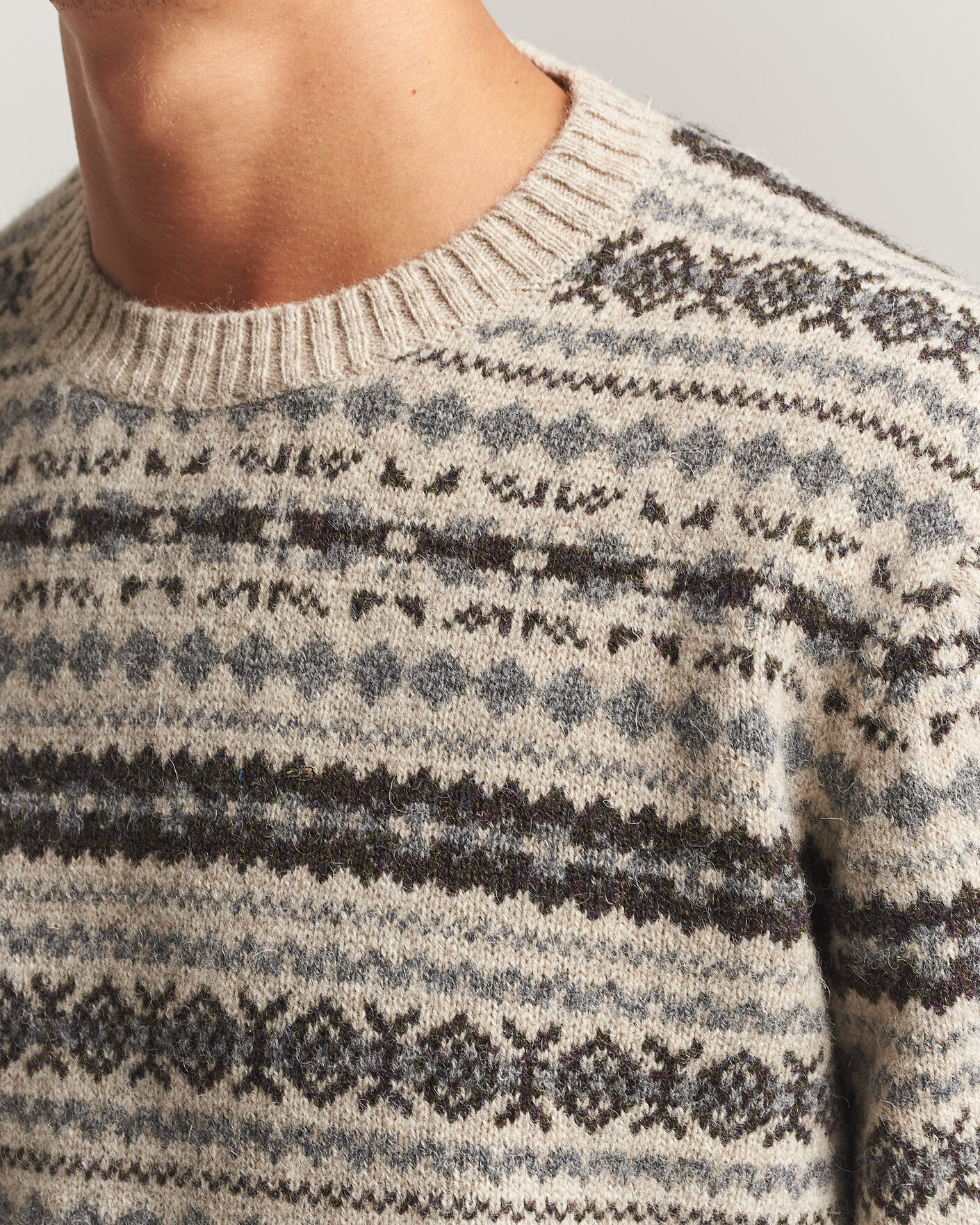 Herre | Trøjer | Gant | Brushed Wool Fair Isle Sweater Light Beige Melange