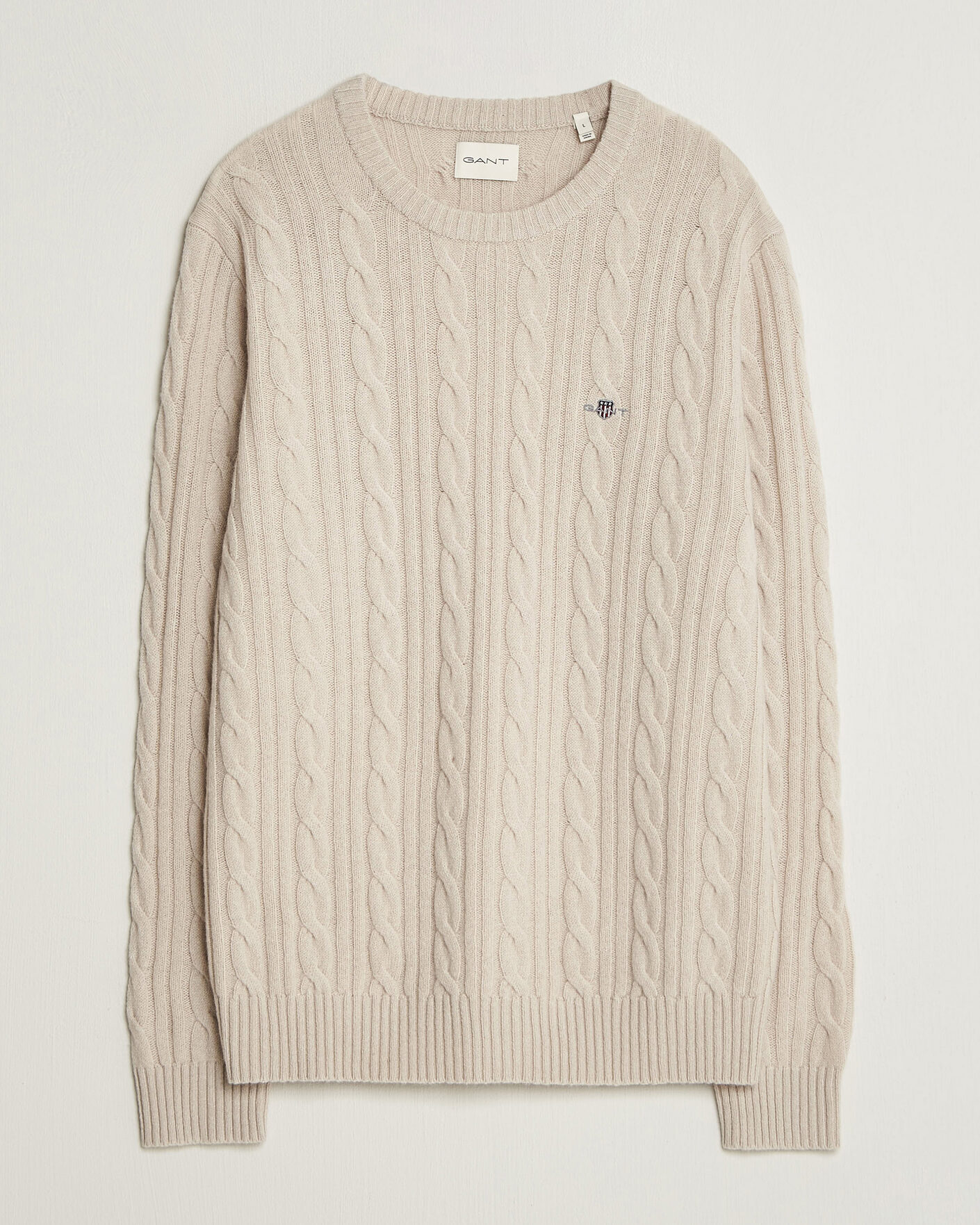Herre | Trøjer | Gant | Lambswool Cable Crew Neck Clay Beige