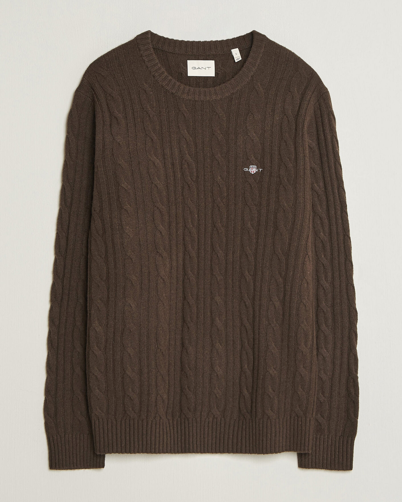Herre | Trøjer | Gant | Lambswool Cable Crew Neck Black Brown