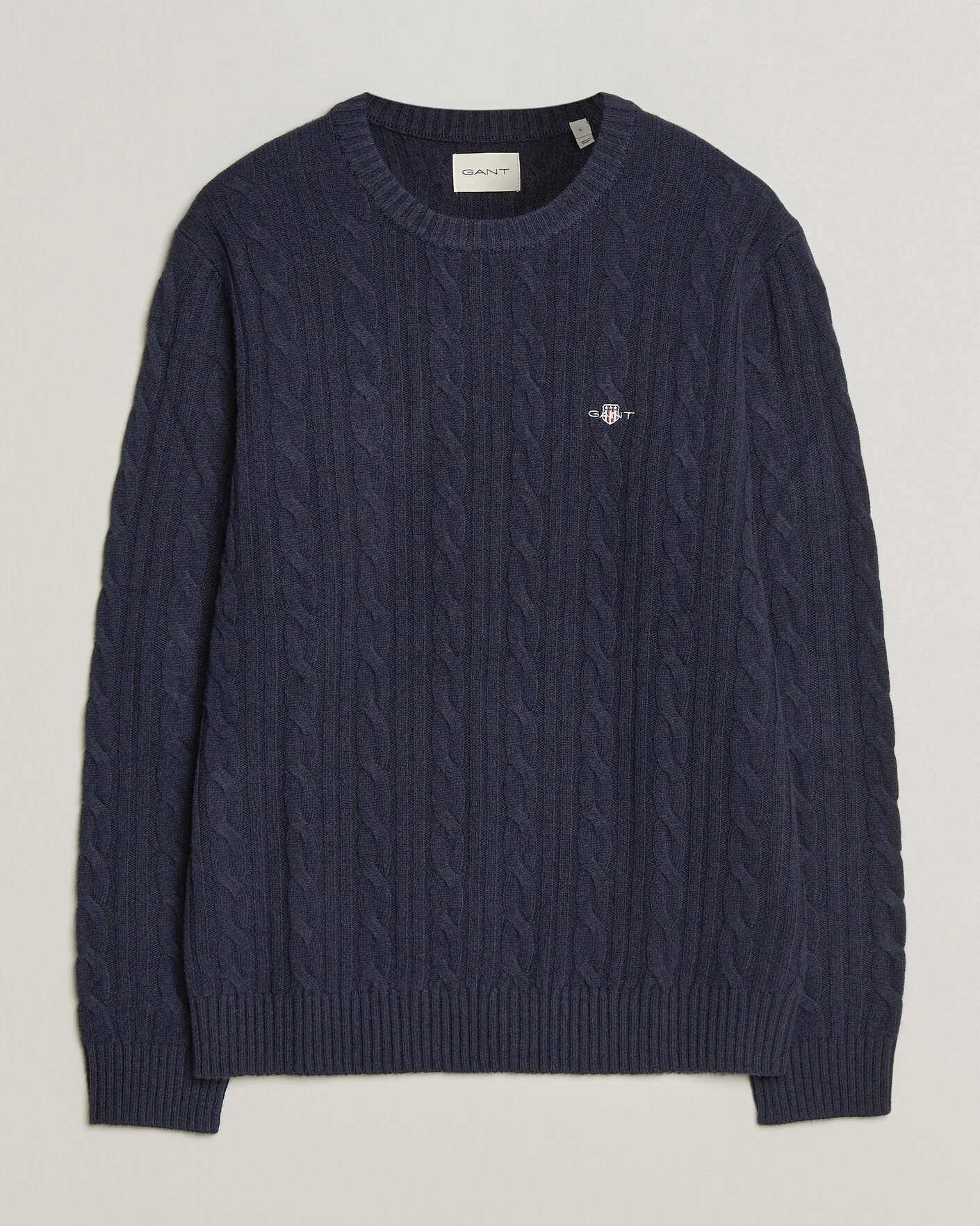 Herre | Trøjer | Gant | Lambswool Cable Crew Neck Evening Blue