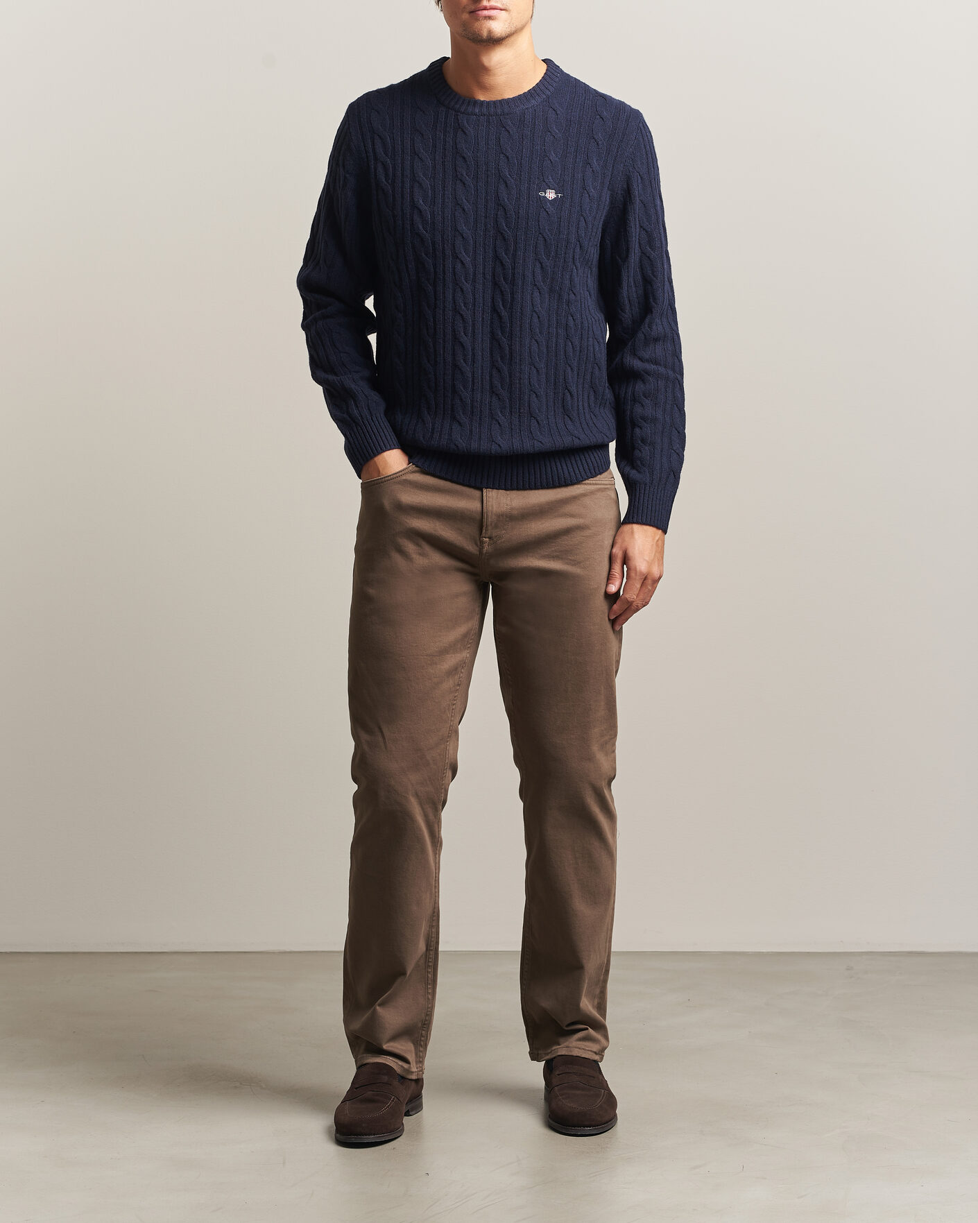 Herre | Trøjer | Gant | Lambswool Cable Crew Neck Evening Blue