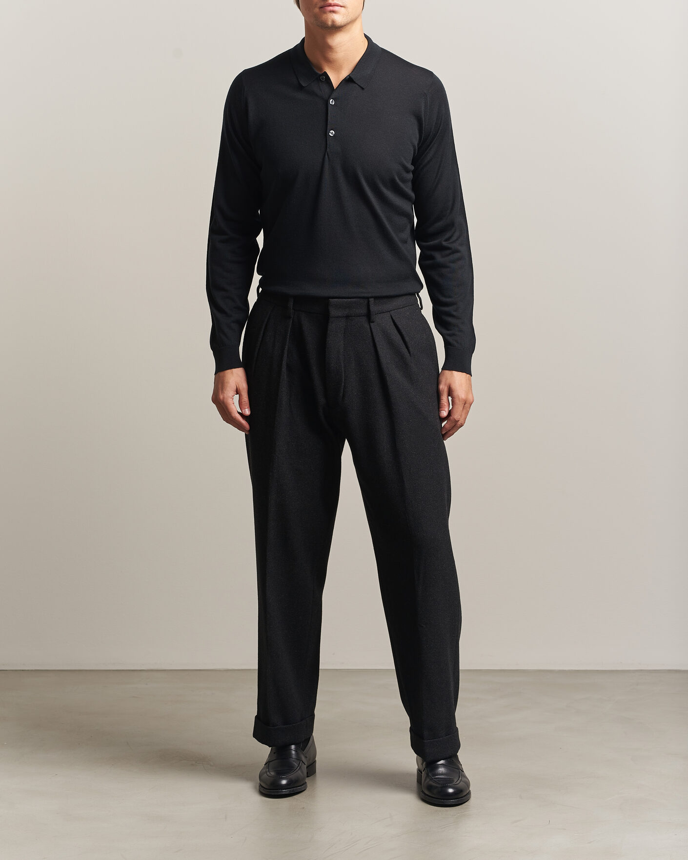 Herre | Trøjer | John Smedley | Belper Extra Fine Merino Polo Pullover Black