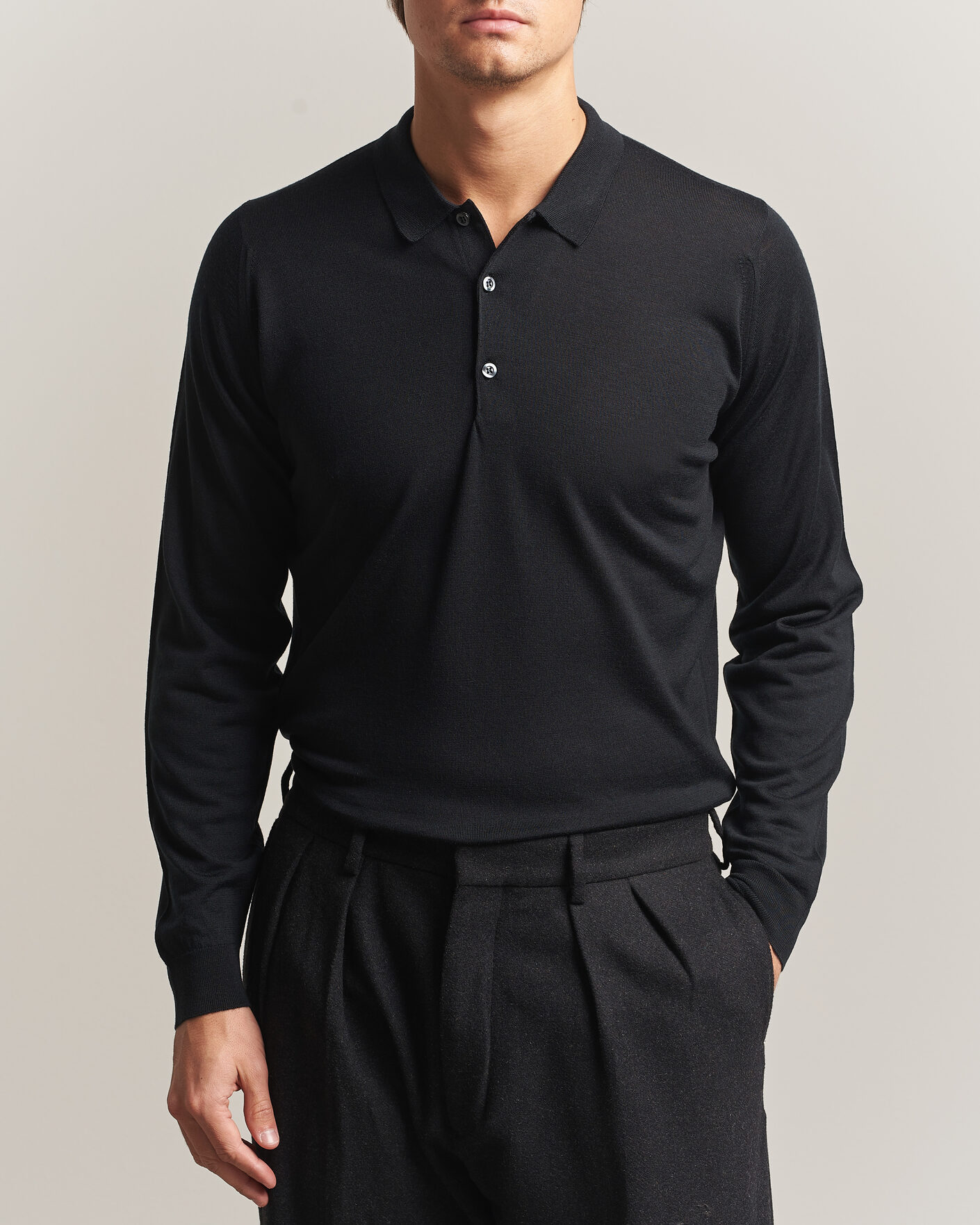 Herre | Trøjer | John Smedley | Belper Extra Fine Merino Polo Pullover Black