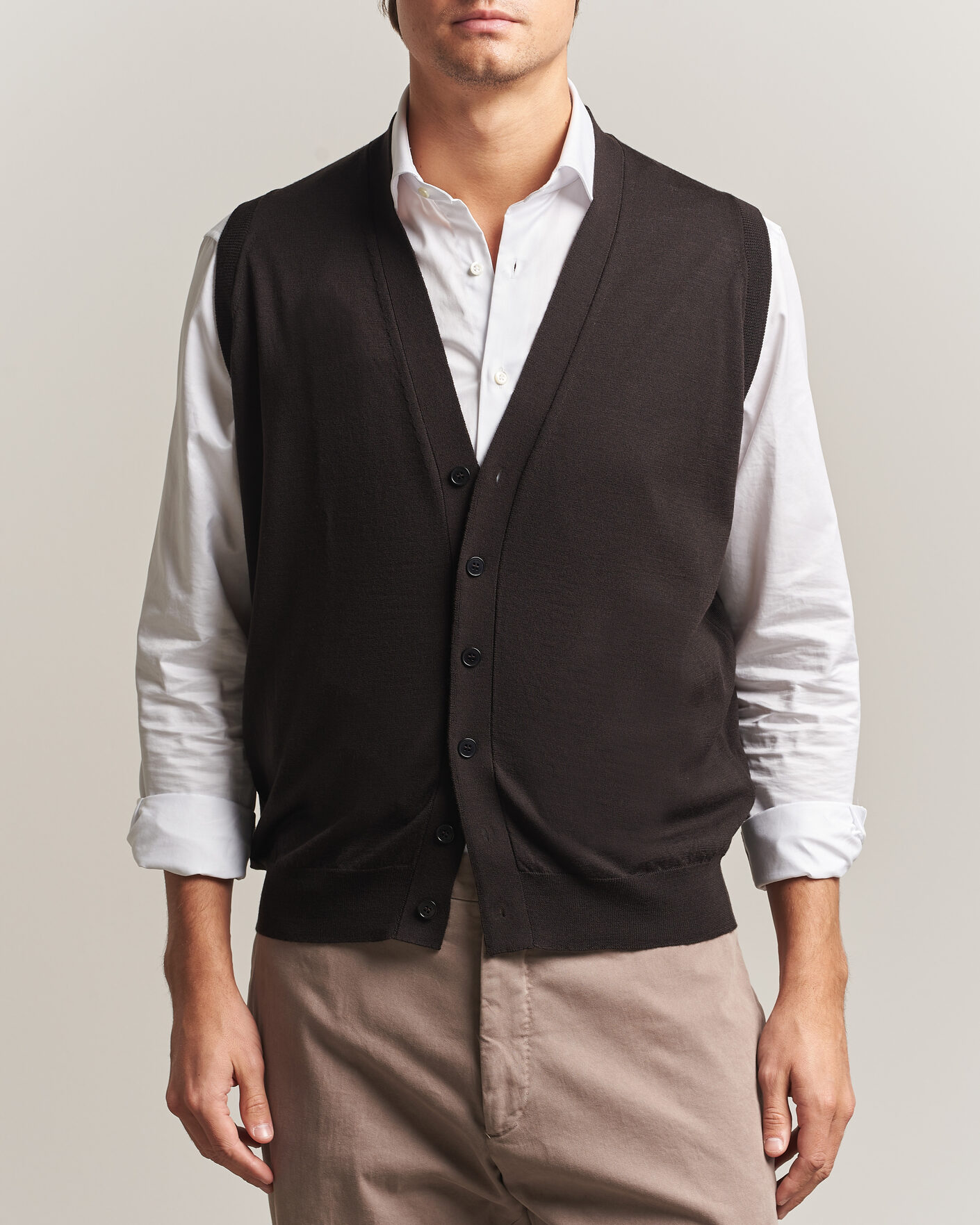 Herre | Trøjer | John Smedley | Bolton Extra Fine Merino Waistcoat Faulkner Brown