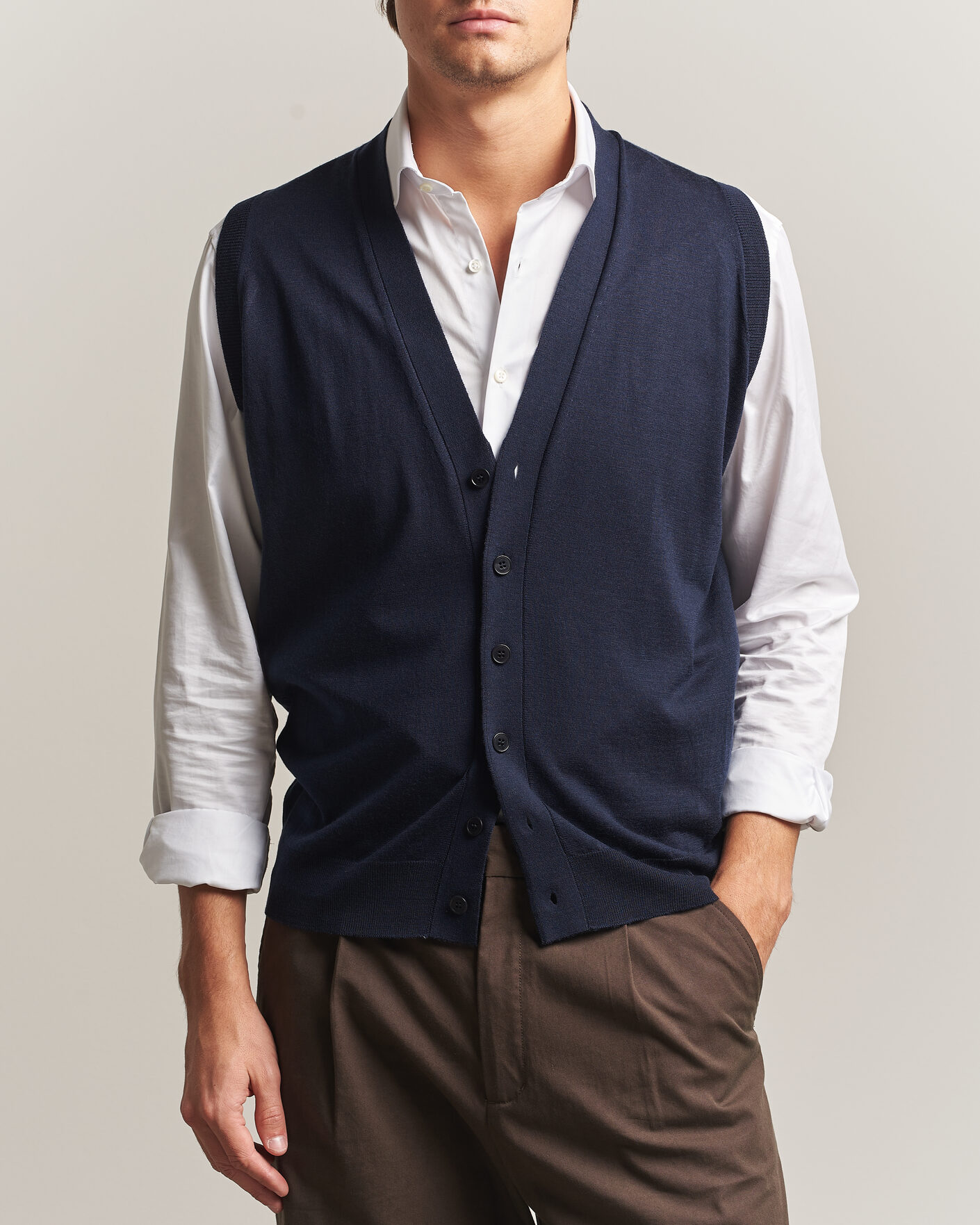 Herre | Trøjer | John Smedley | Bolton Extra Fine Merino Waistcoat Midnight