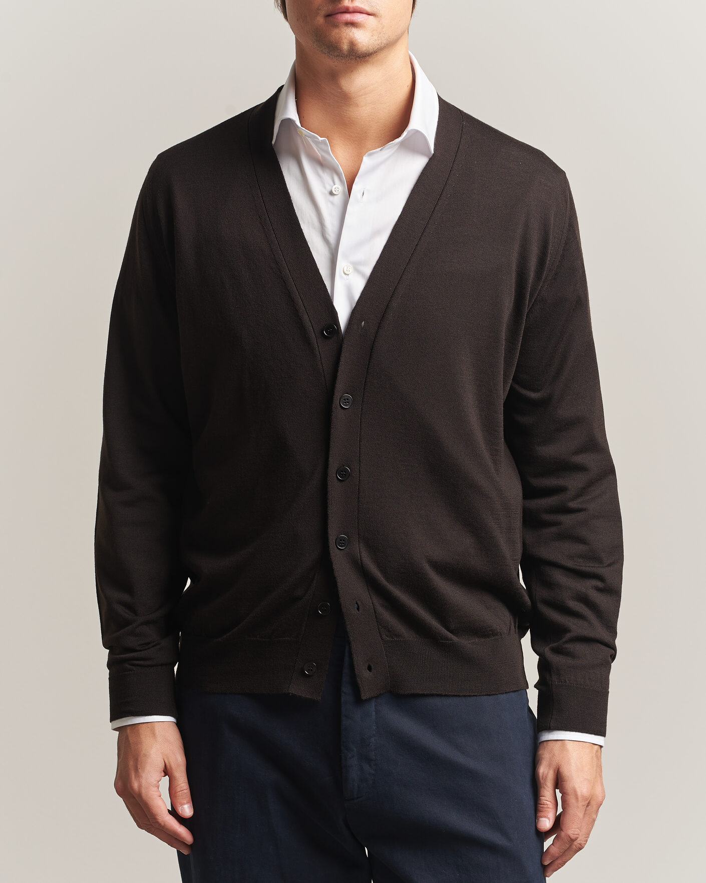 Herre | Trøjer | John Smedley | Bradrick Extra Fine Merino Cardigan Faulkner Brown