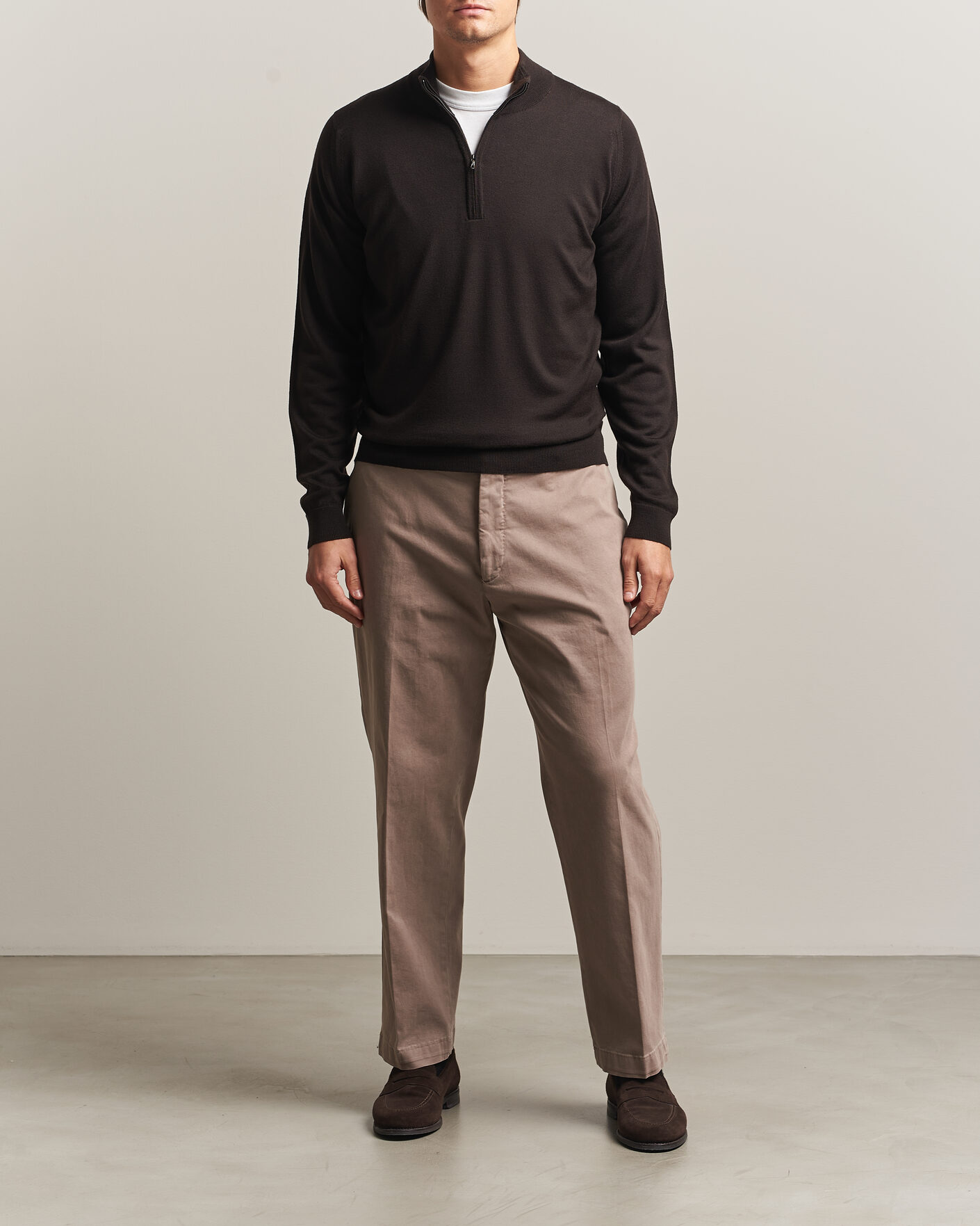Herre | Trøjer | John Smedley | Tapton Extra Fine Merino Half Zip Faulkner Brown