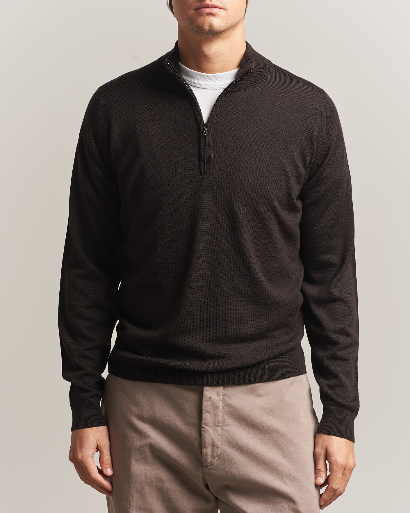 Herre | Trøjer | John Smedley | Tapton Extra Fine Merino Half Zip Faulkner Brown