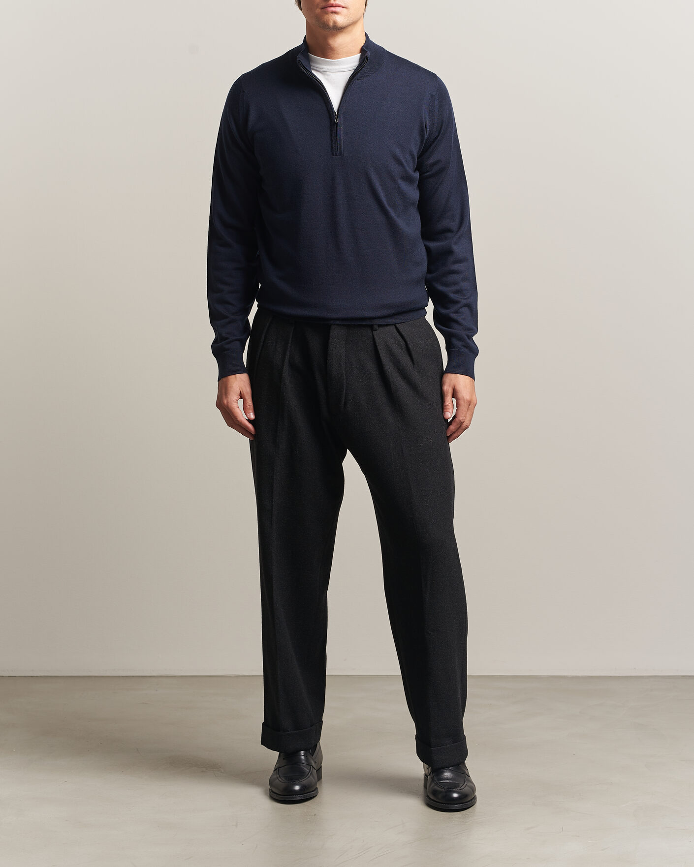 Herre | Trøjer | John Smedley | Tapton Extra Fine Merino Half Zip Midnight