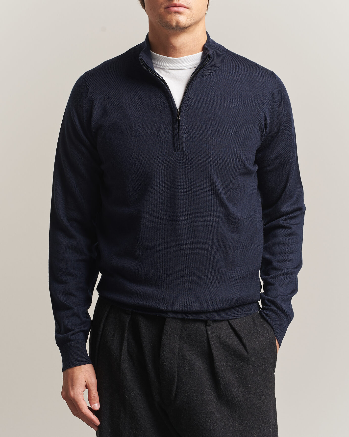 Herre | Trøjer | John Smedley | Tapton Extra Fine Merino Half Zip Midnight