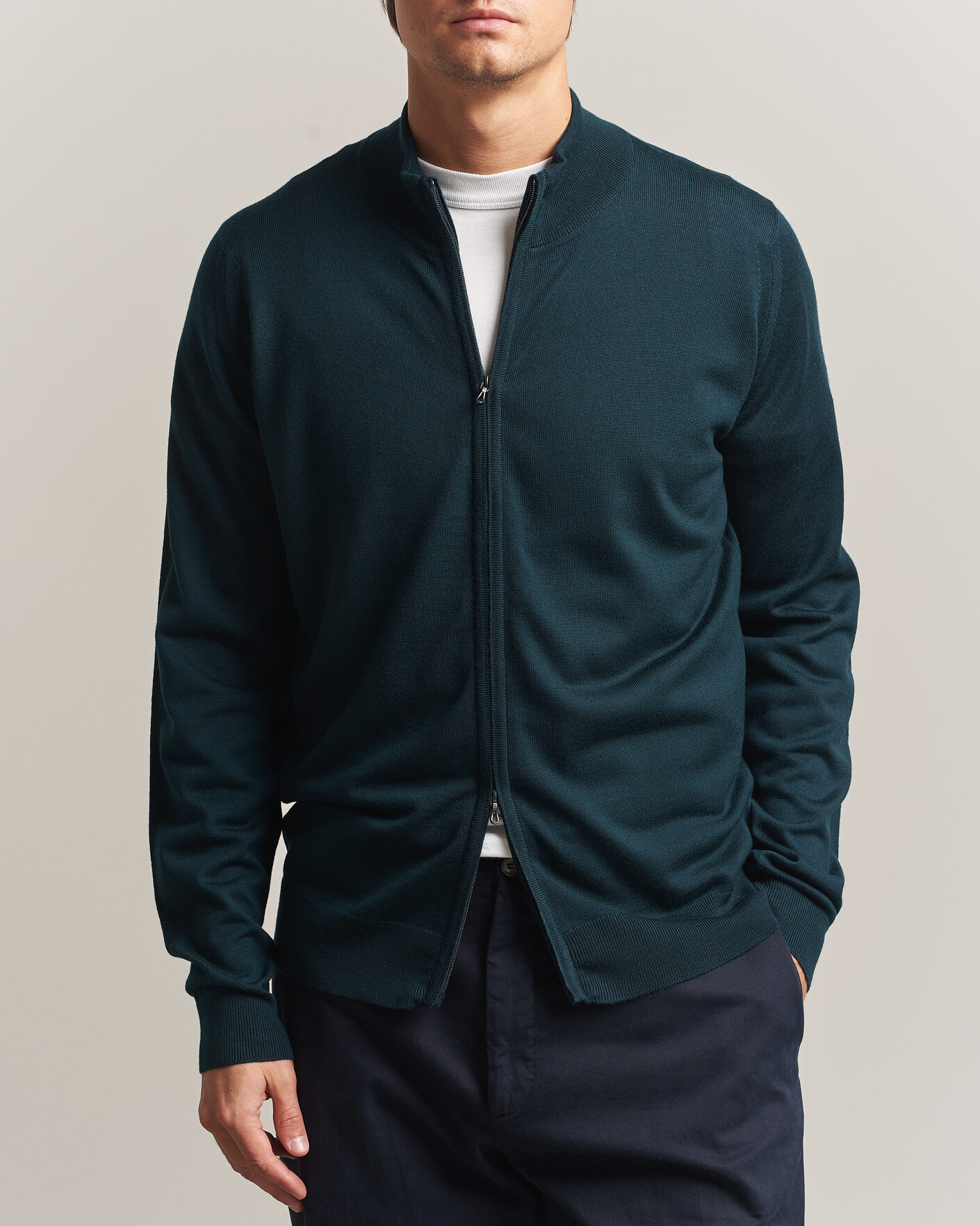 Herre | Trøjer | John Smedley | Claygate Extra Fine Merino Full Zip Richardson Green