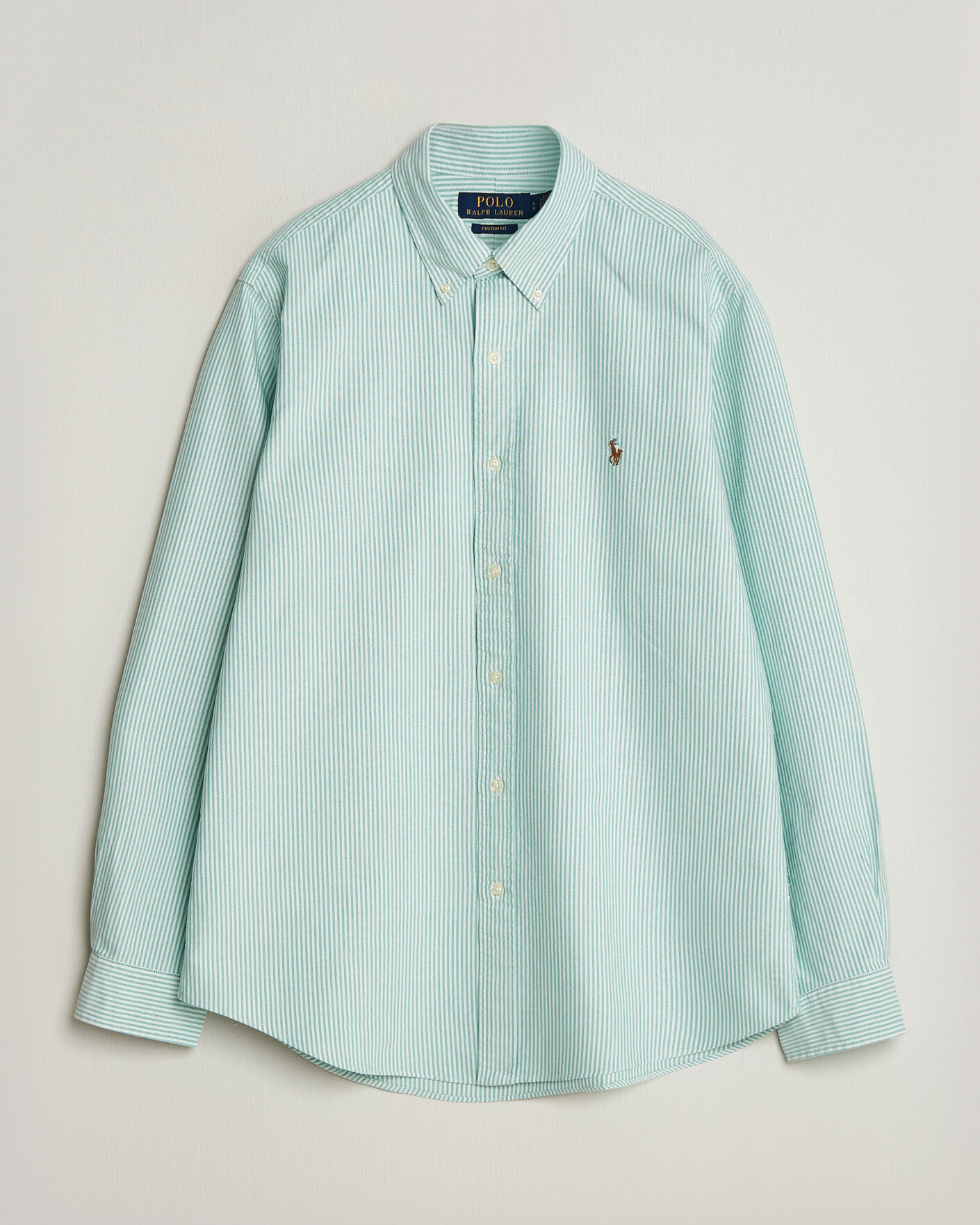 Herre | Skjorter | Polo Ralph Lauren | Custom Fit Striped Oxford Shirt Scarab Green/White