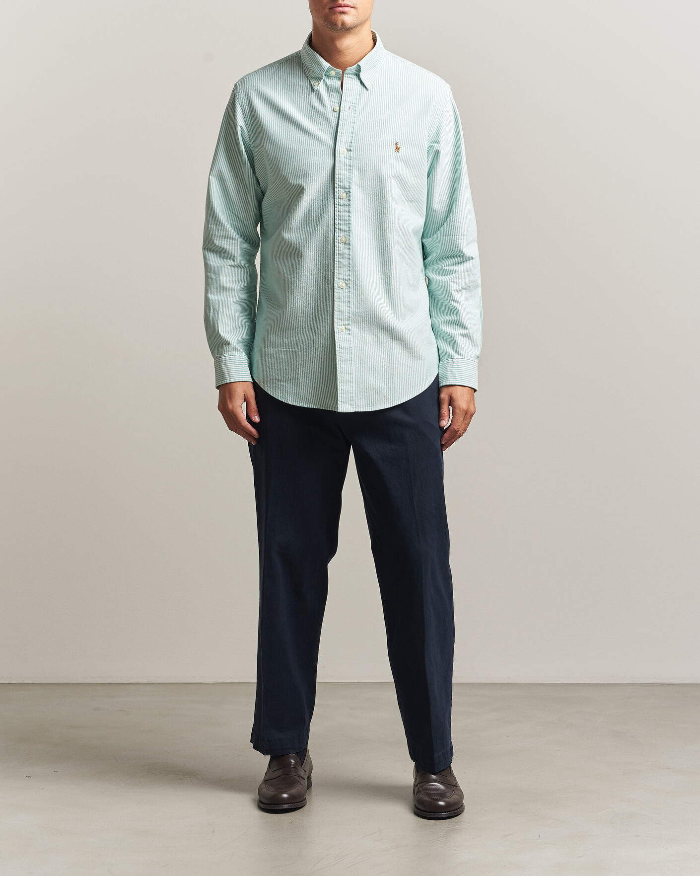 Herre | Skjorter | Polo Ralph Lauren | Custom Fit Striped Oxford Shirt Scarab Green/White
