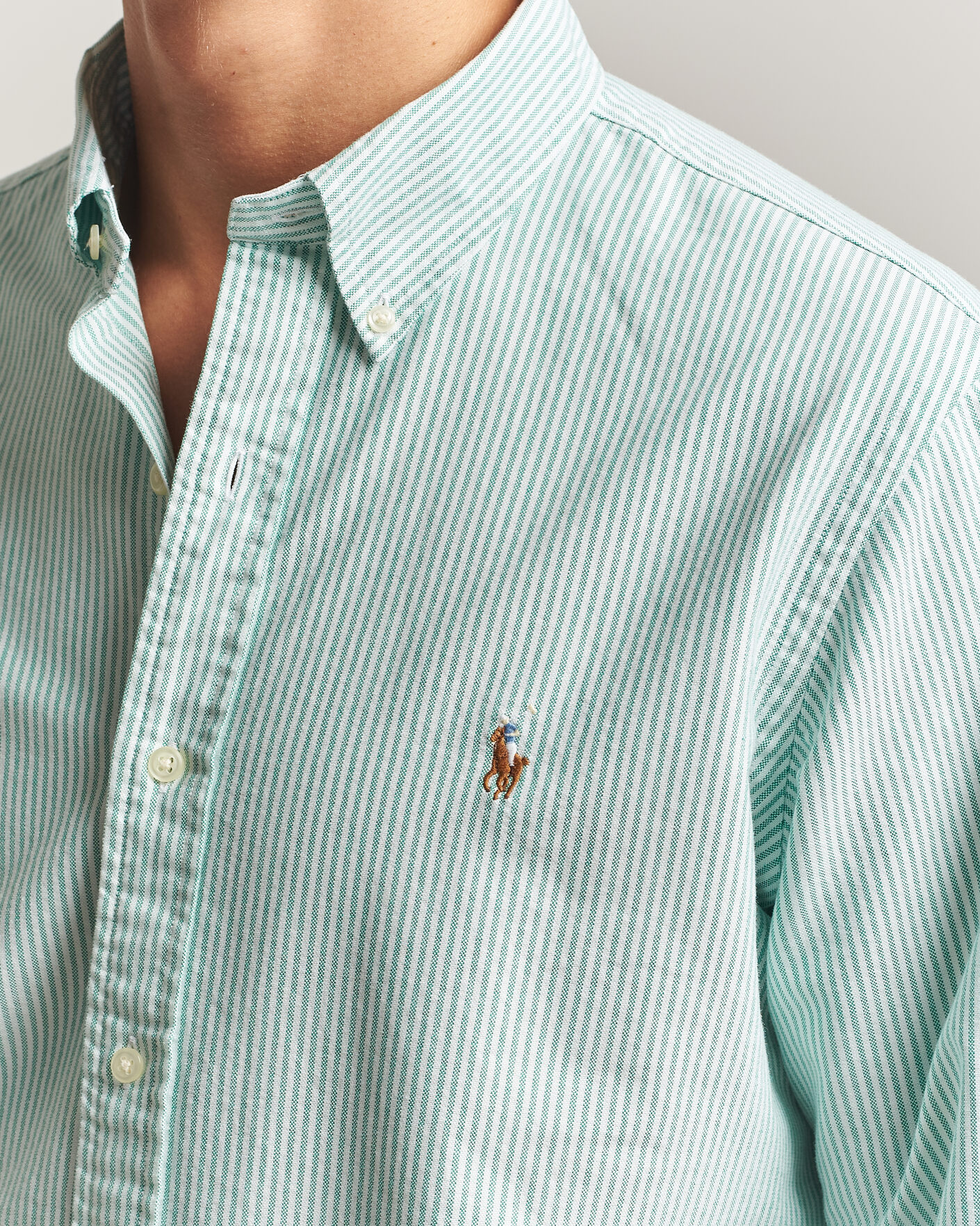 Herre | Skjorter | Polo Ralph Lauren | Custom Fit Striped Oxford Shirt Scarab Green/White