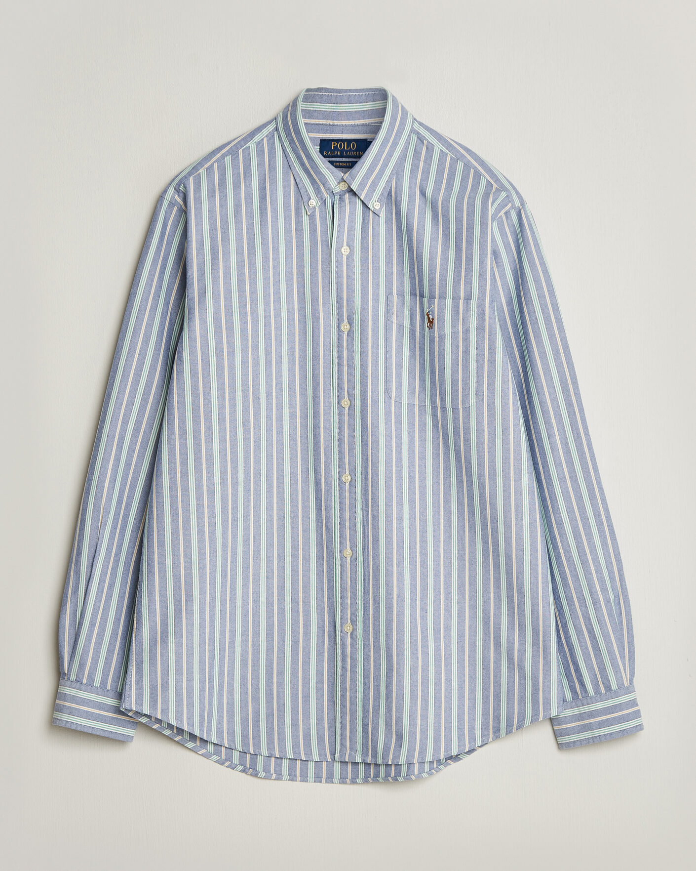 Herre | Skjorter | Polo Ralph Lauren | Custom Fit Striped Pocket Oxford Shirt Navy/Yellow
