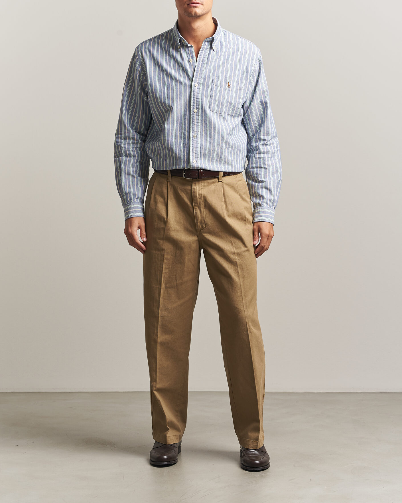 Herre | Skjorter | Polo Ralph Lauren | Custom Fit Striped Pocket Oxford Shirt Navy/Yellow