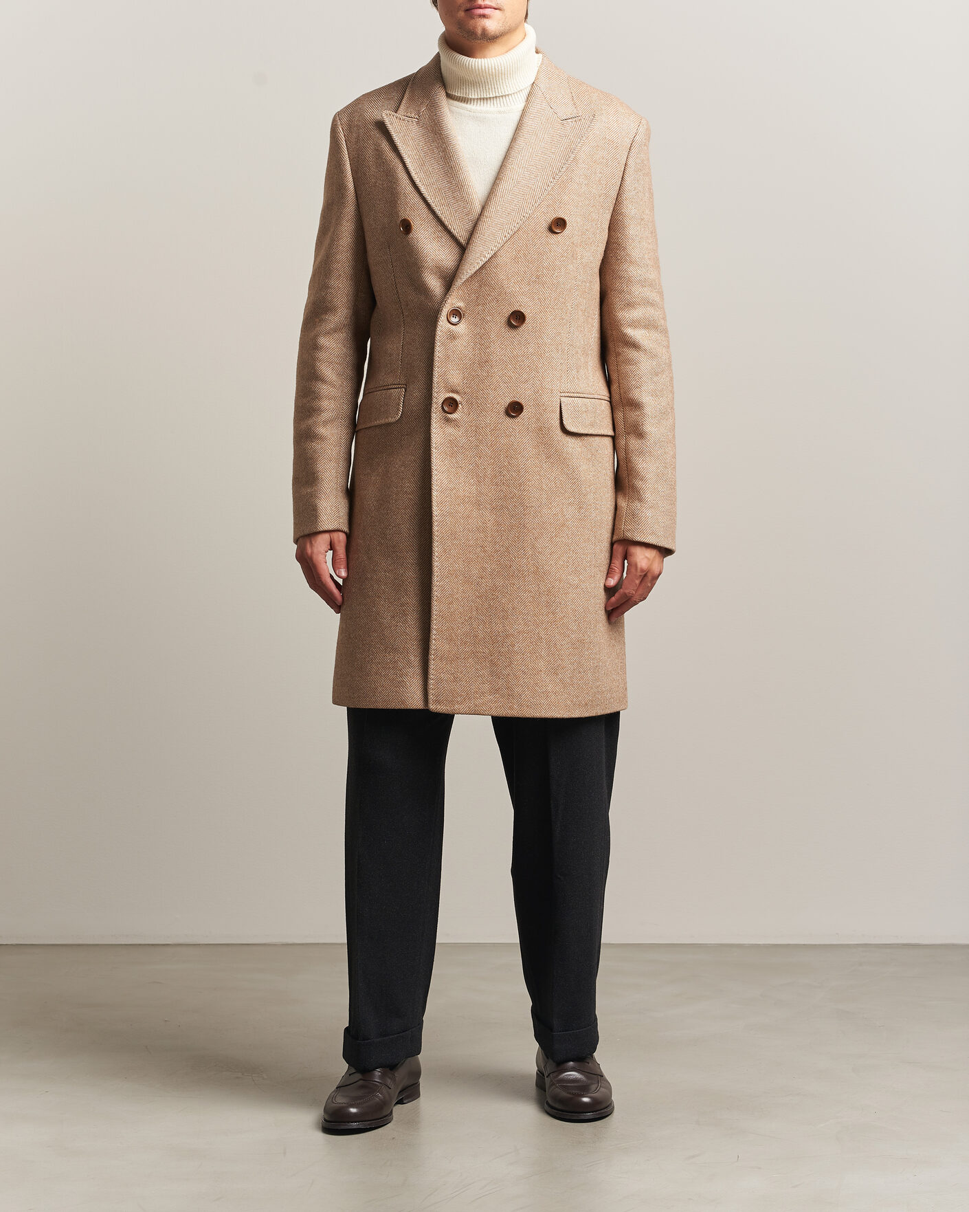 Herre | Jakker | Morris | Herringbone DB Coat Camel