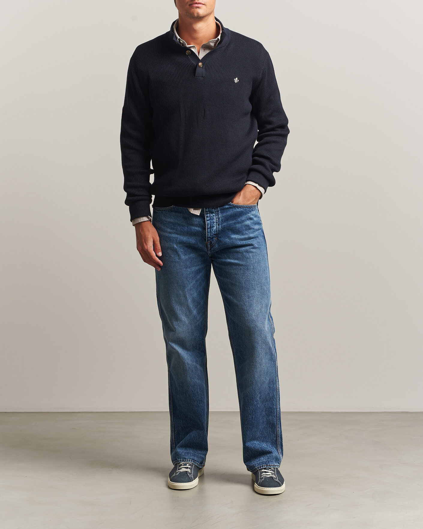 Herre | Trøjer | Morris | Niall Half Button Sweater Old Blue