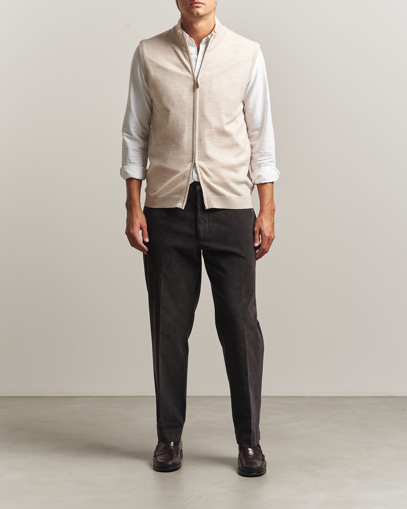 Herre | Trøjer | Morris | Merino Zip Vest Off White