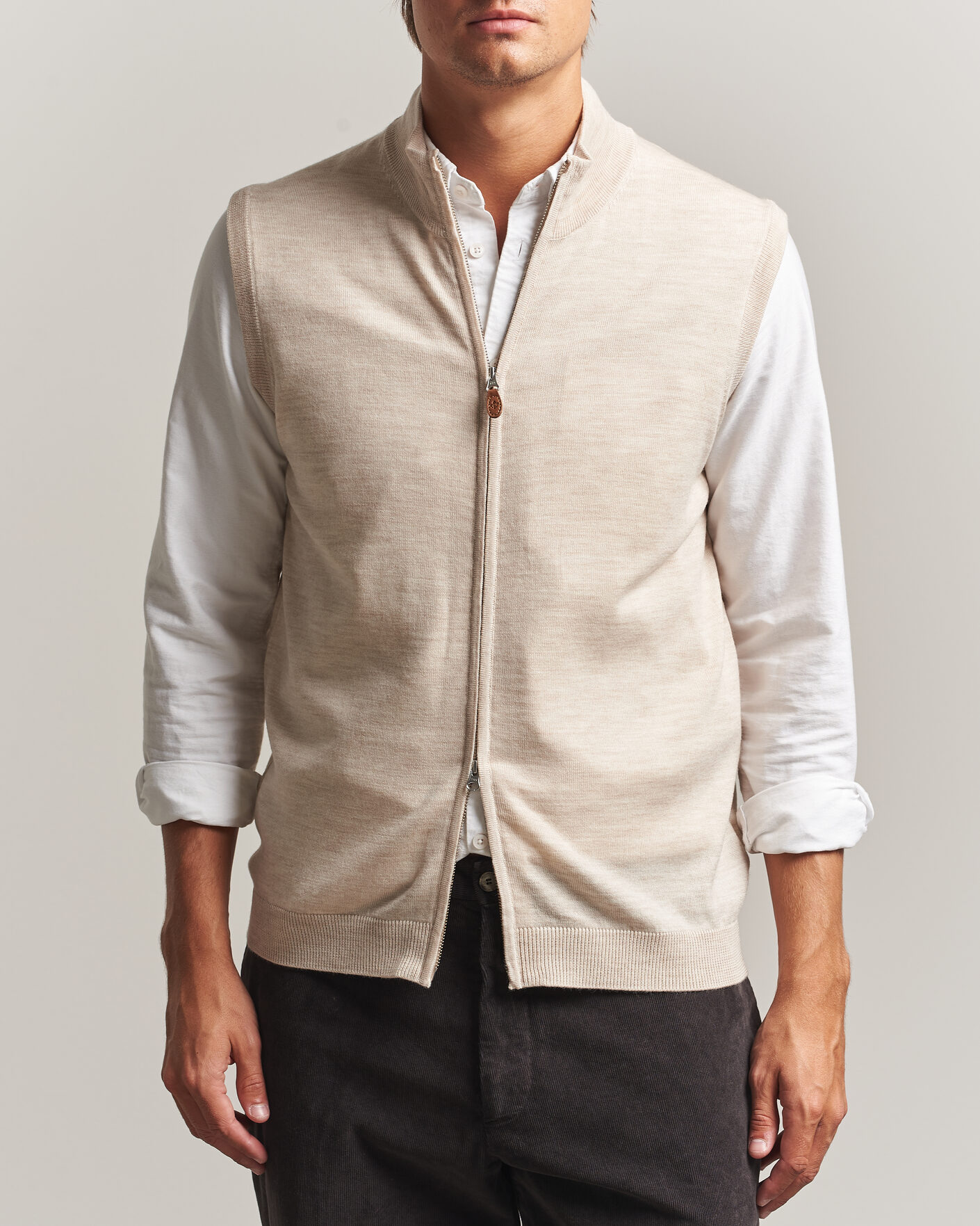 Herre | Trøjer | Morris | Merino Zip Vest Off White