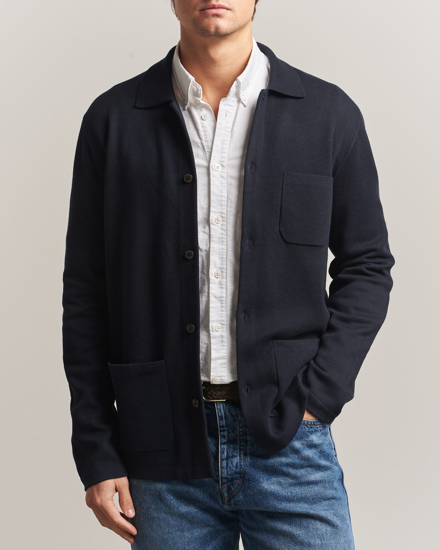 Herre | Trøjer | Morris | Dudley Knitted Overshirt Navy