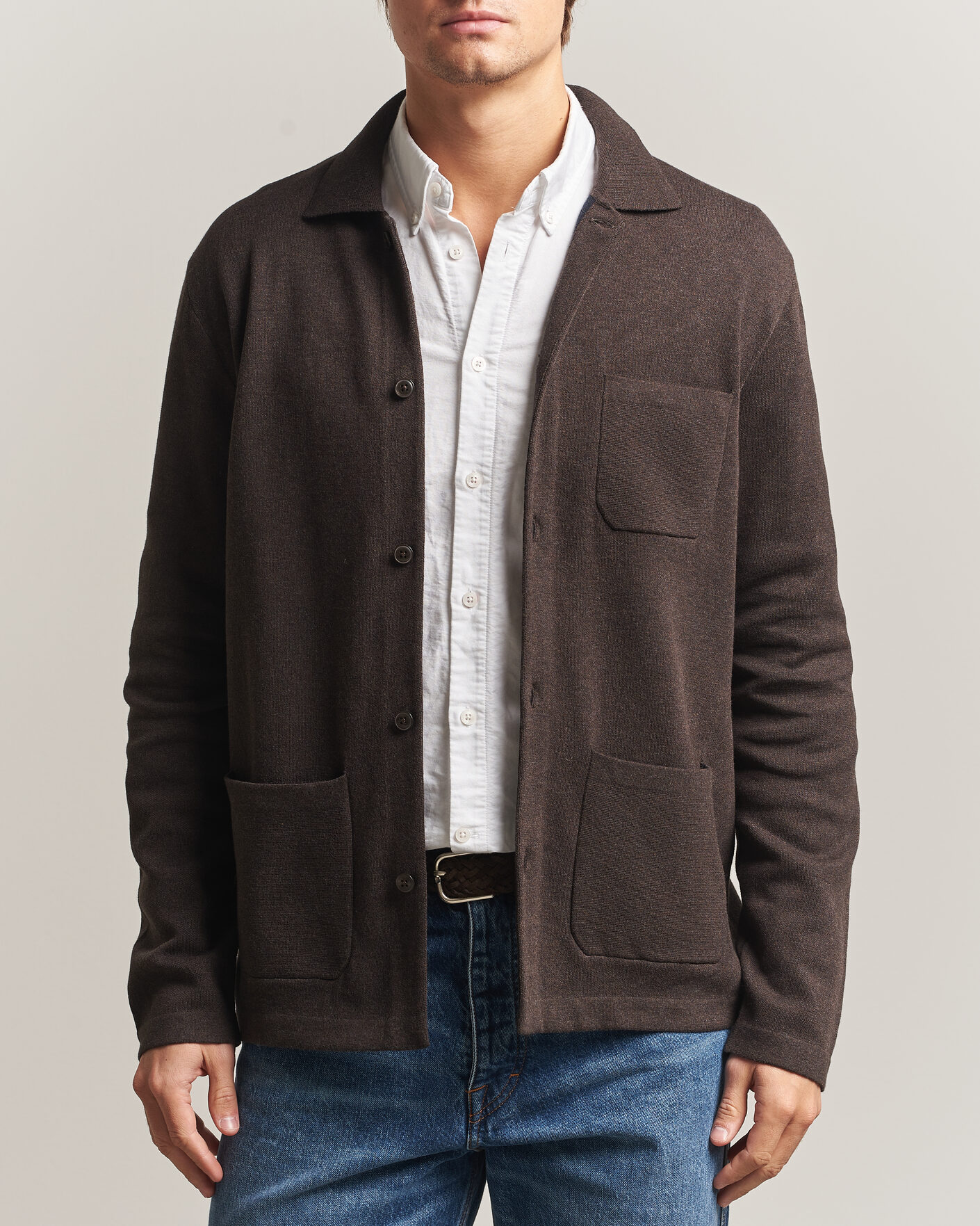 Herre | Trøjer | Morris | Dudley Knitted Overshirt Brown