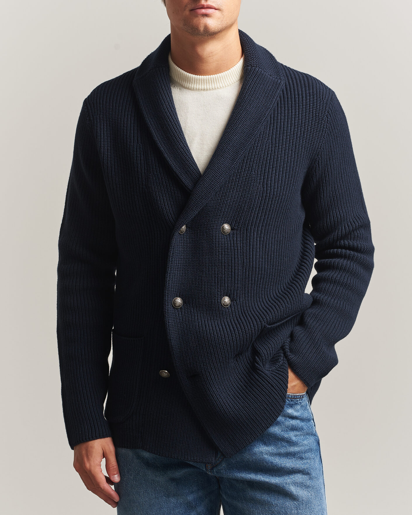 Herre | Trøjer | Morris | Brayden DB Shawl Cardigan Navy