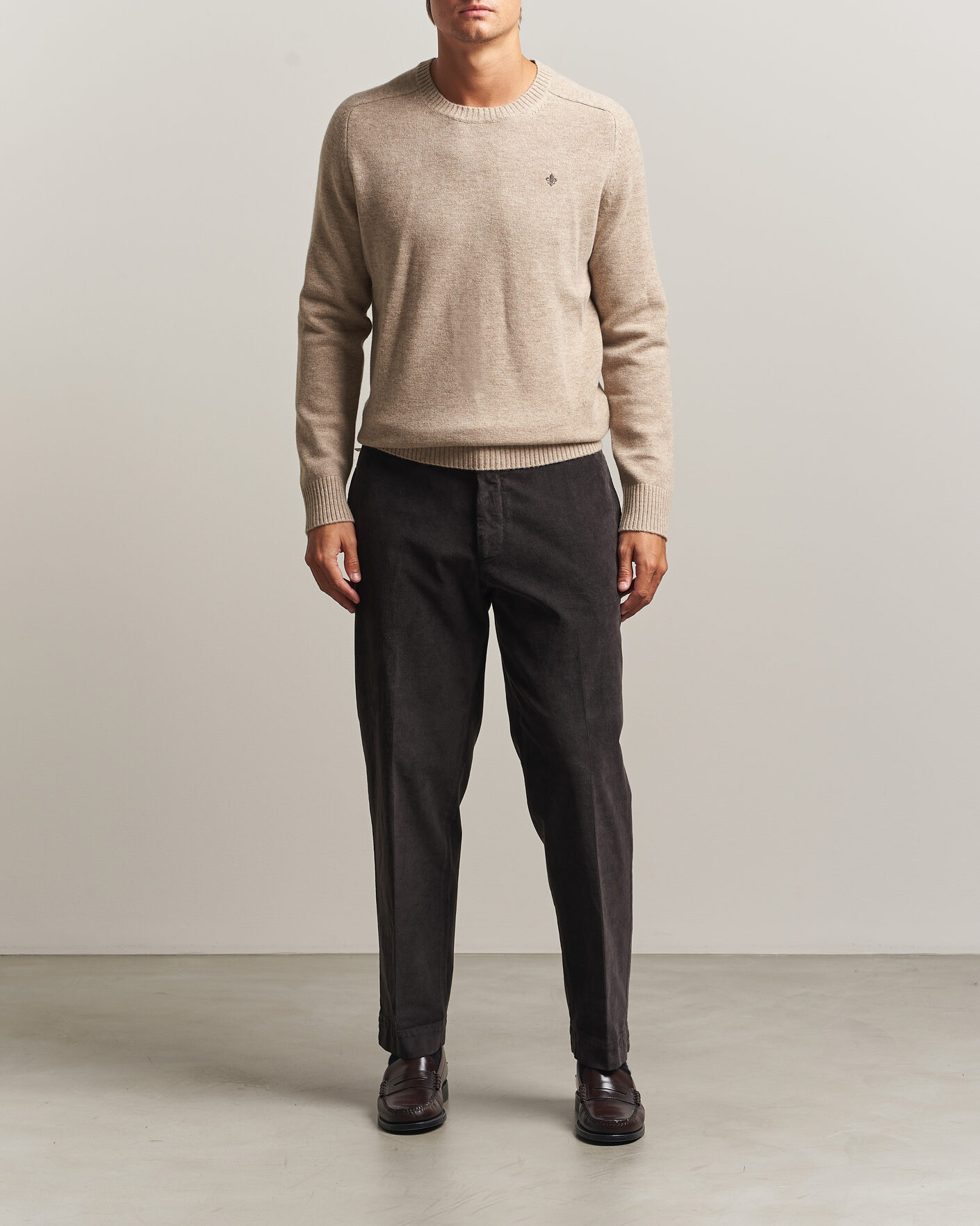 Herre | Trøjer | Morris | Hertford Lambswool Crew Neck Khaki