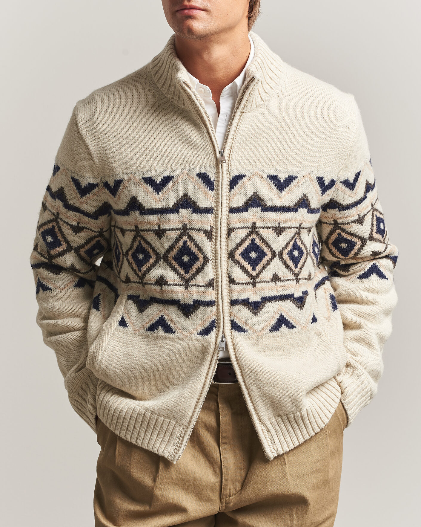 Herre | Trøjer | Morris | Hadley Zip Cardigan Off White