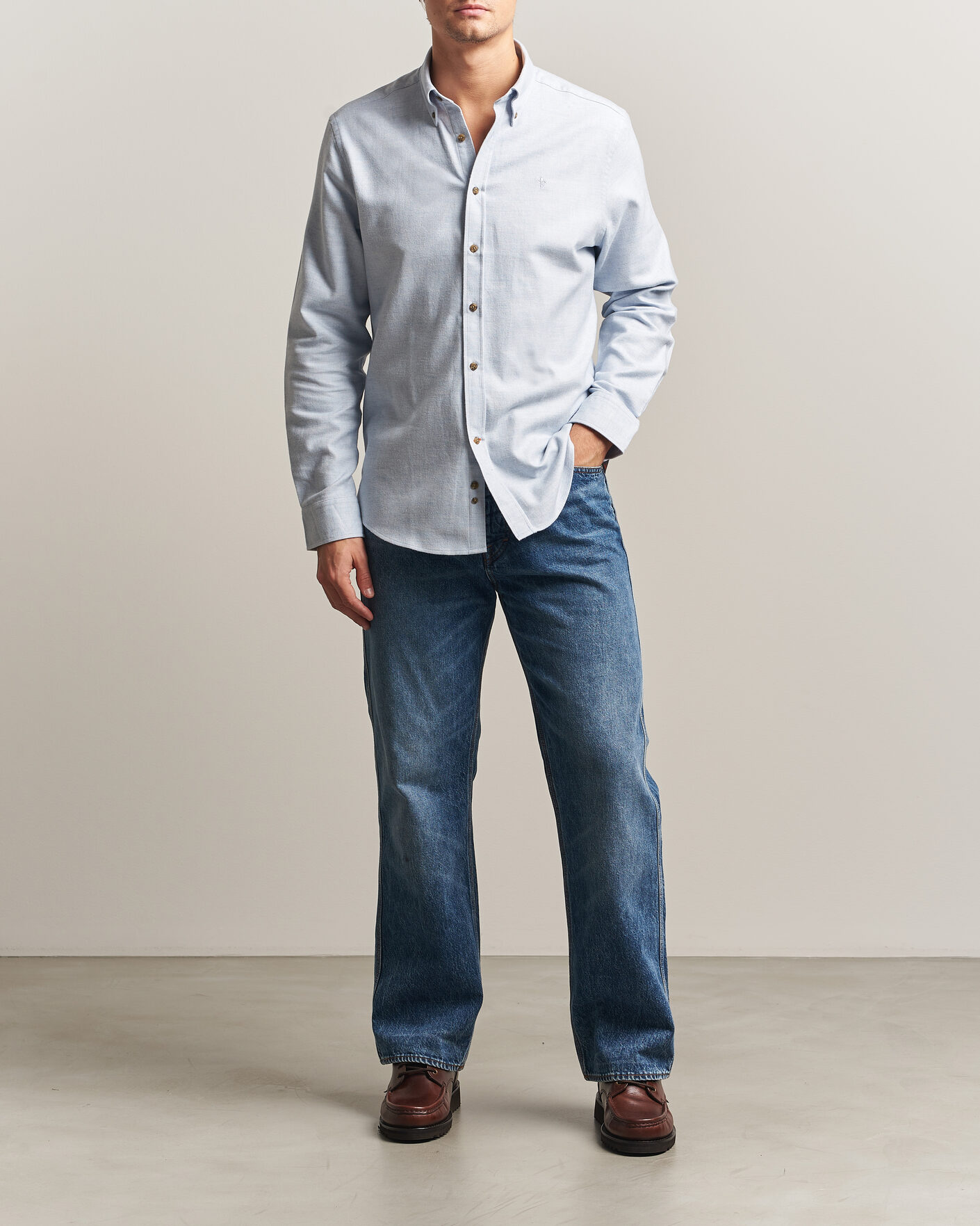 Herre | Skjorter | Morris | Flannel Herringbone Shirt Light Blue