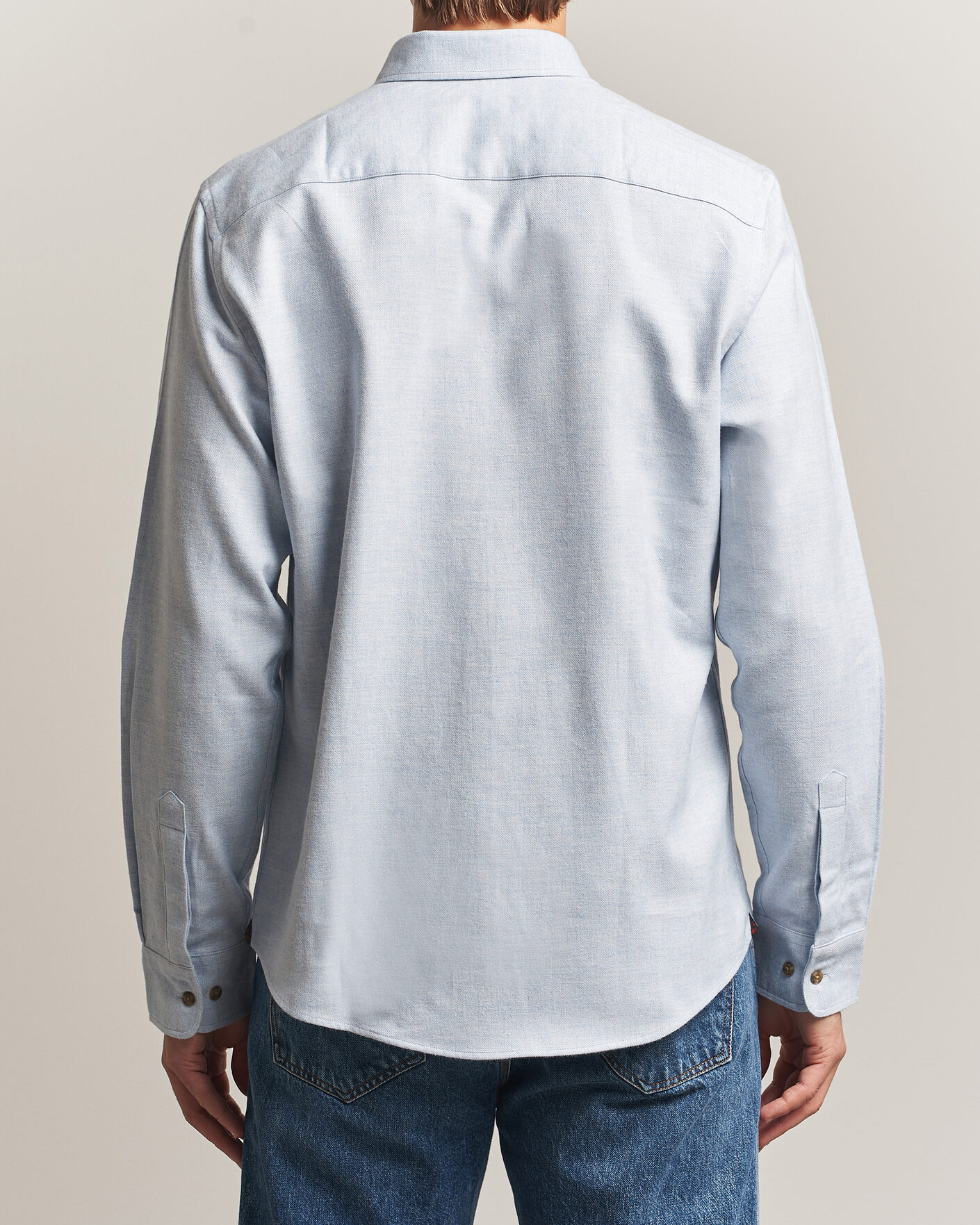 Herre | Skjorter | Morris | Flannel Herringbone Shirt Light Blue