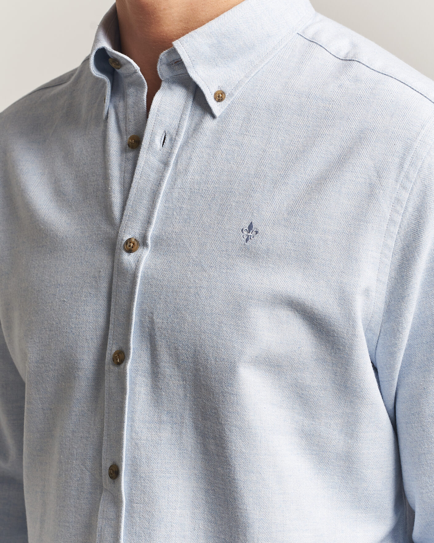 Herre | Skjorter | Morris | Flannel Herringbone Shirt Light Blue