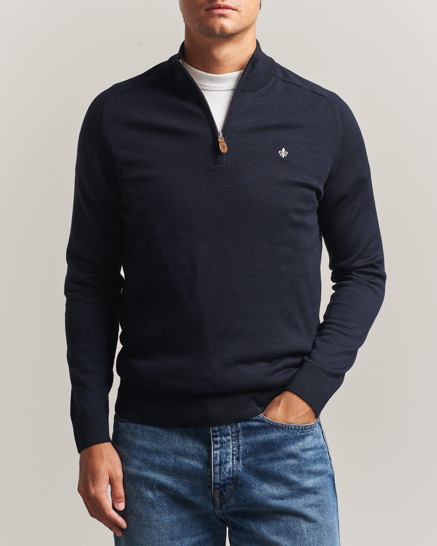 Herre | Trøjer | Morris | John Merino Half Zip Navy