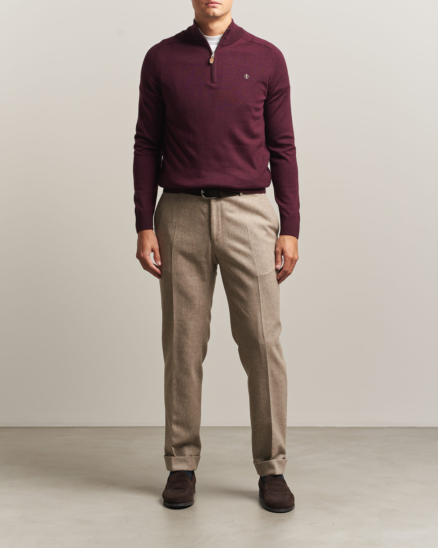 Herre | Trøjer | Morris | John Merino Half Zip Wine Red