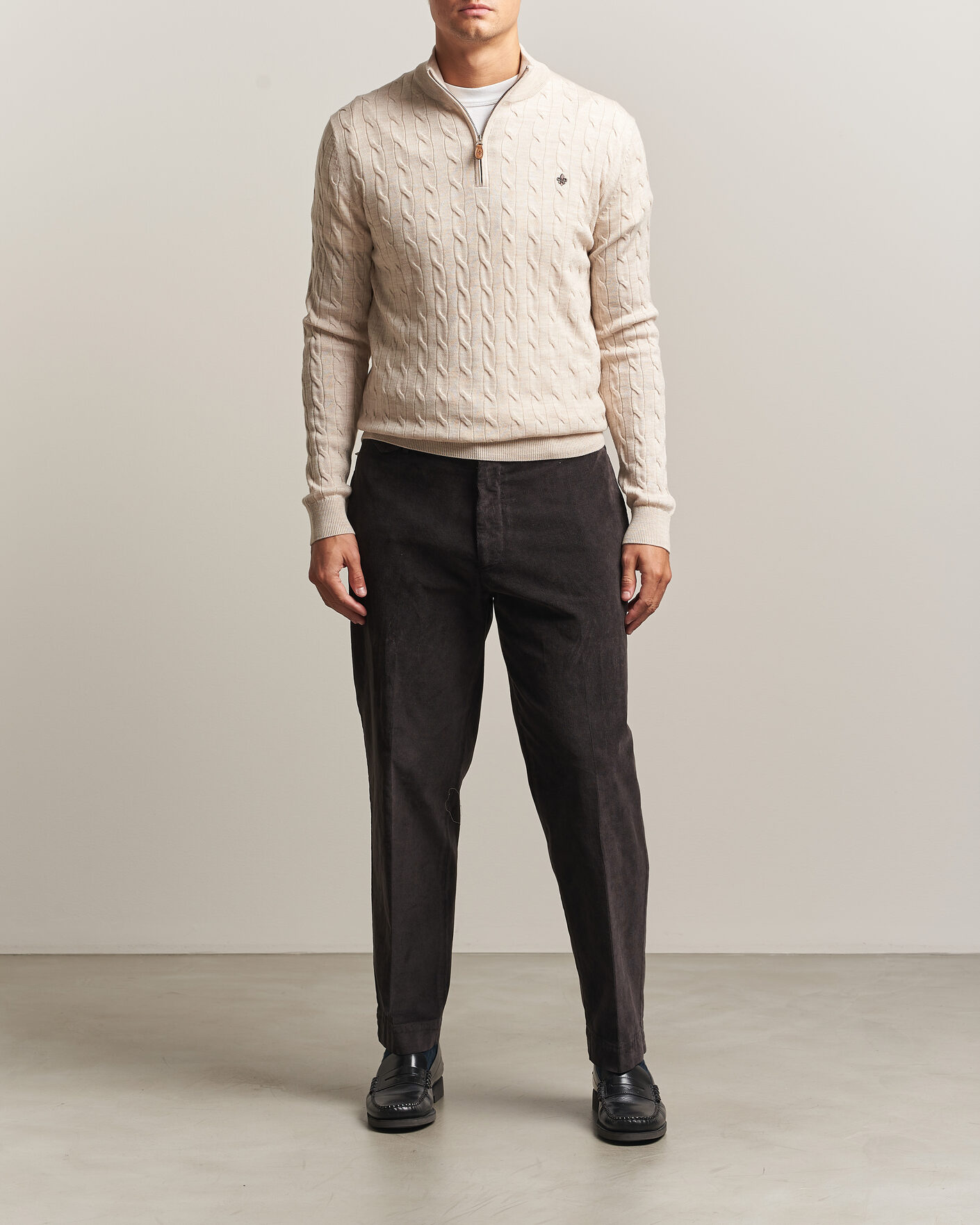 Herre | Trøjer | Morris | Merino Cable Half Zip Off White