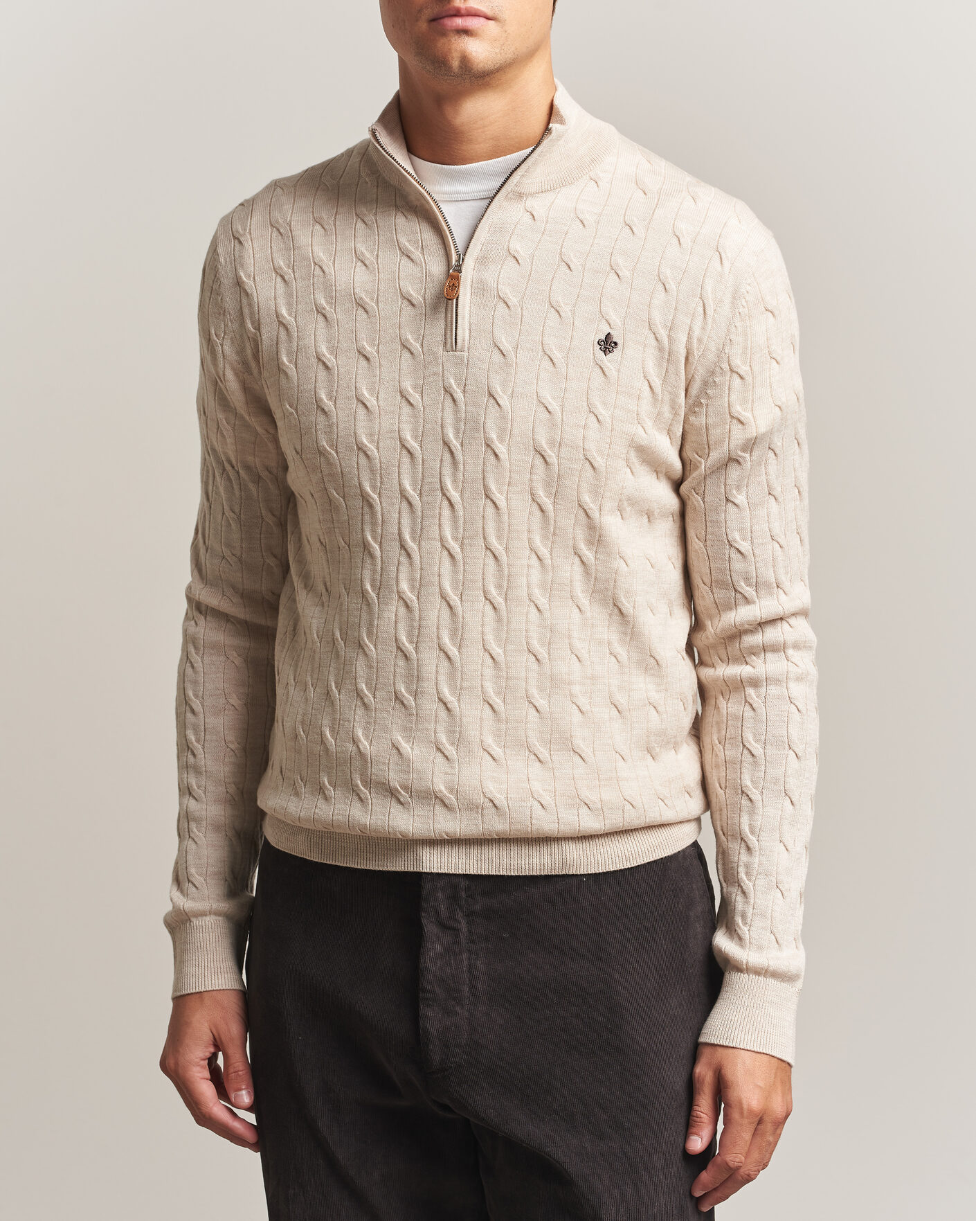 Herre | Trøjer | Morris | Merino Cable Half Zip Off White