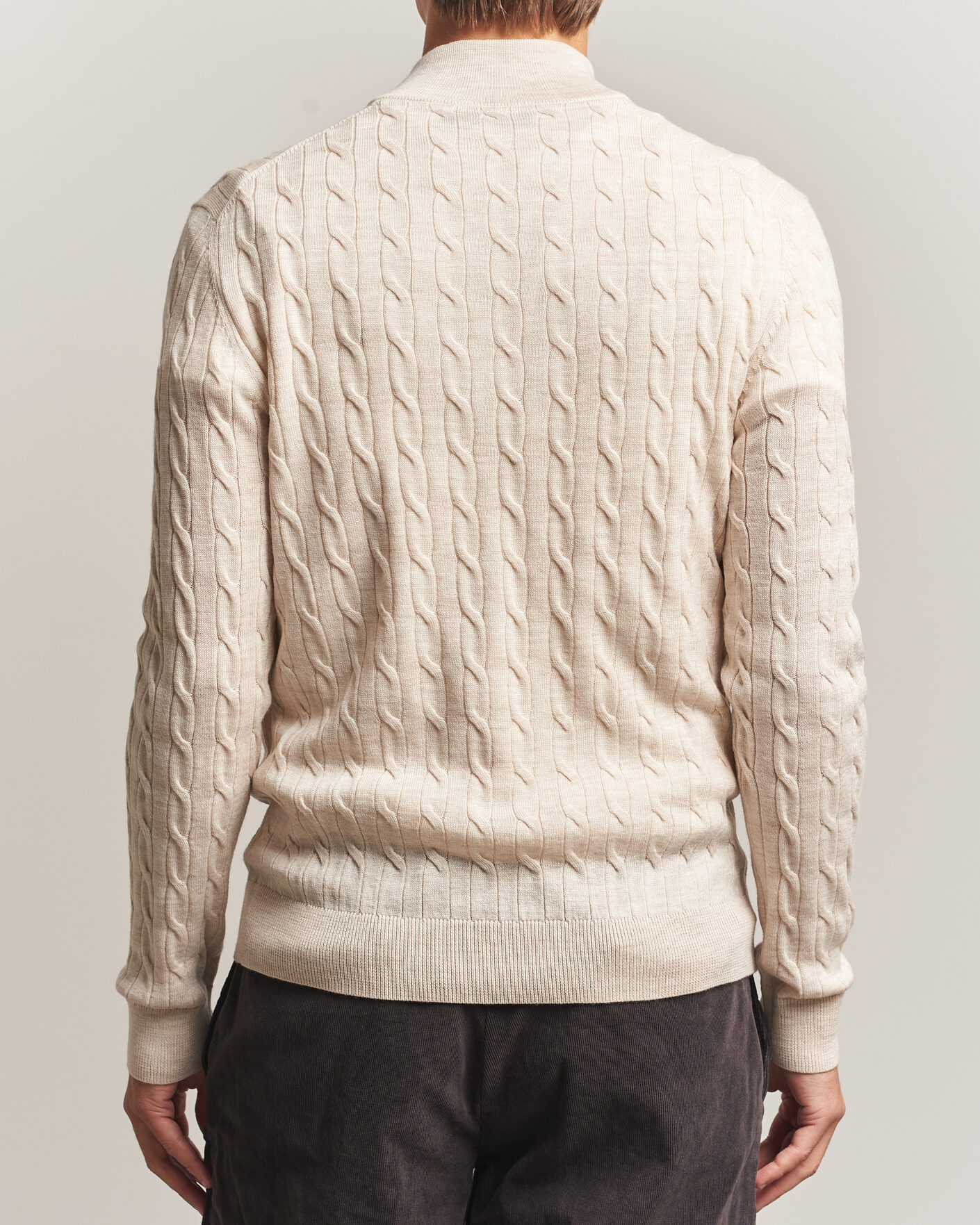 Herre | Trøjer | Morris | Merino Cable Half Zip Off White