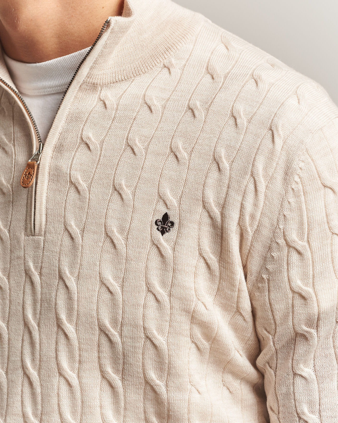Herre | Trøjer | Morris | Merino Cable Half Zip Off White