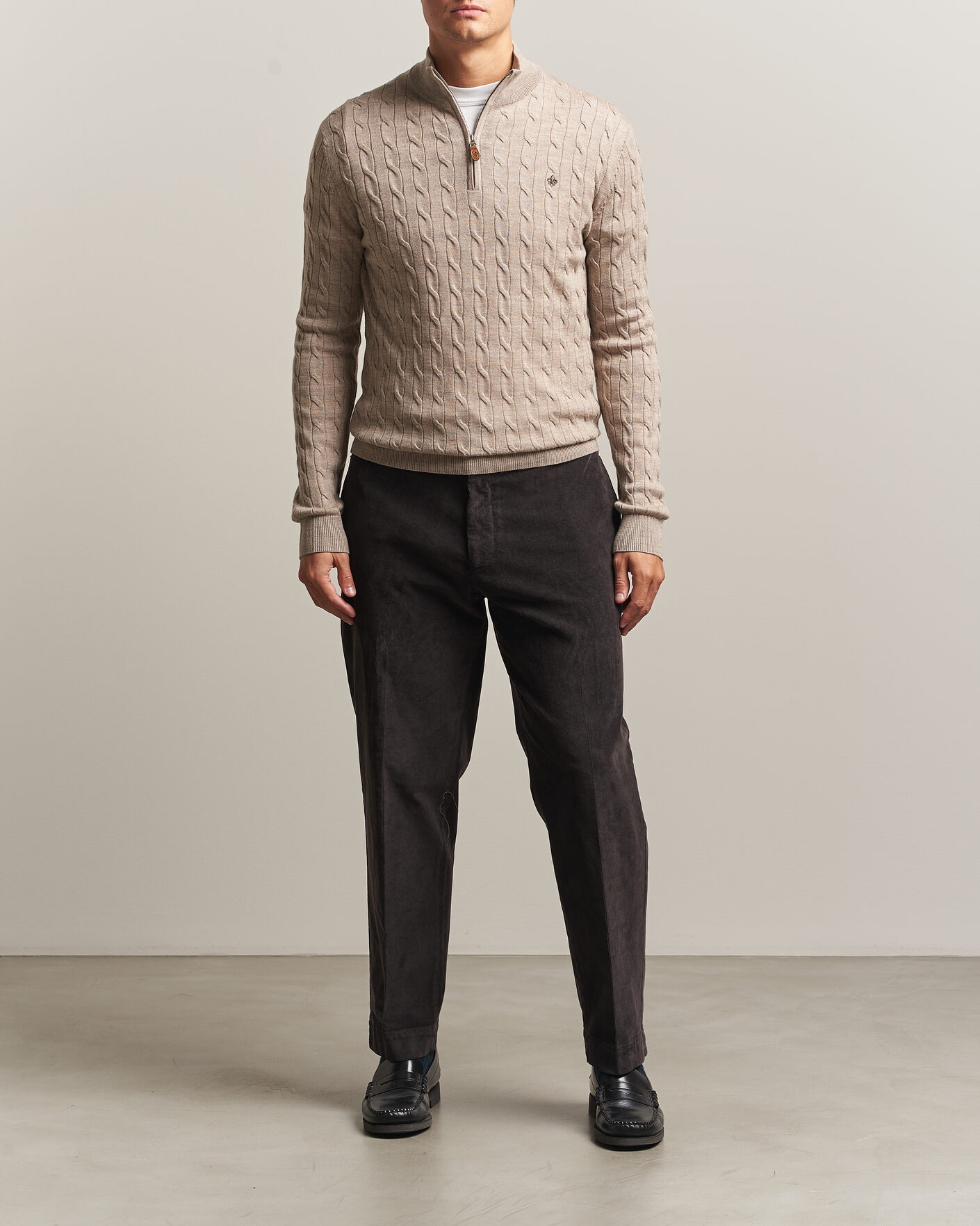 Herre | Trøjer | Morris | Merino Cable Half Zip Khaki