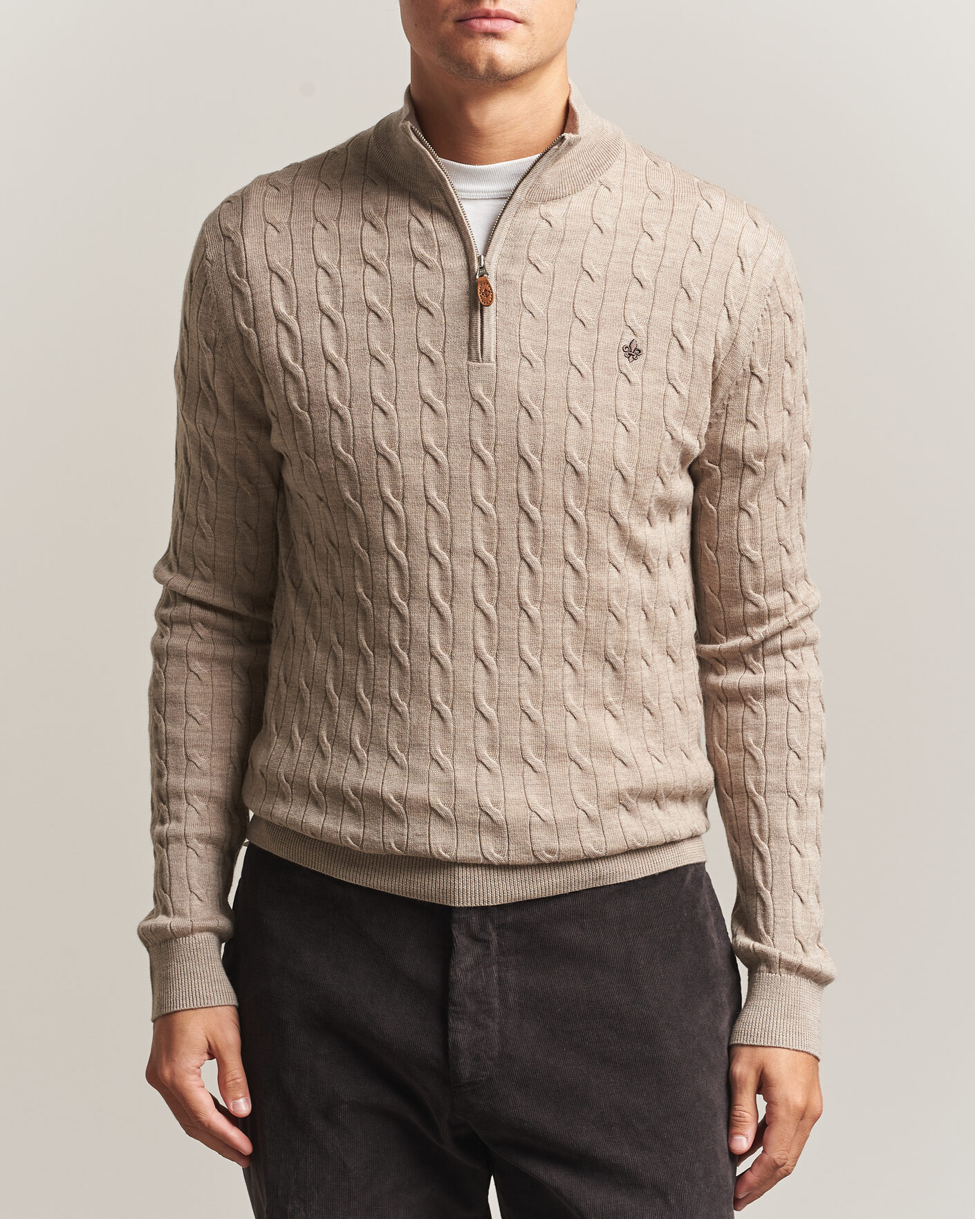 Herre | Trøjer | Morris | Merino Cable Half Zip Khaki