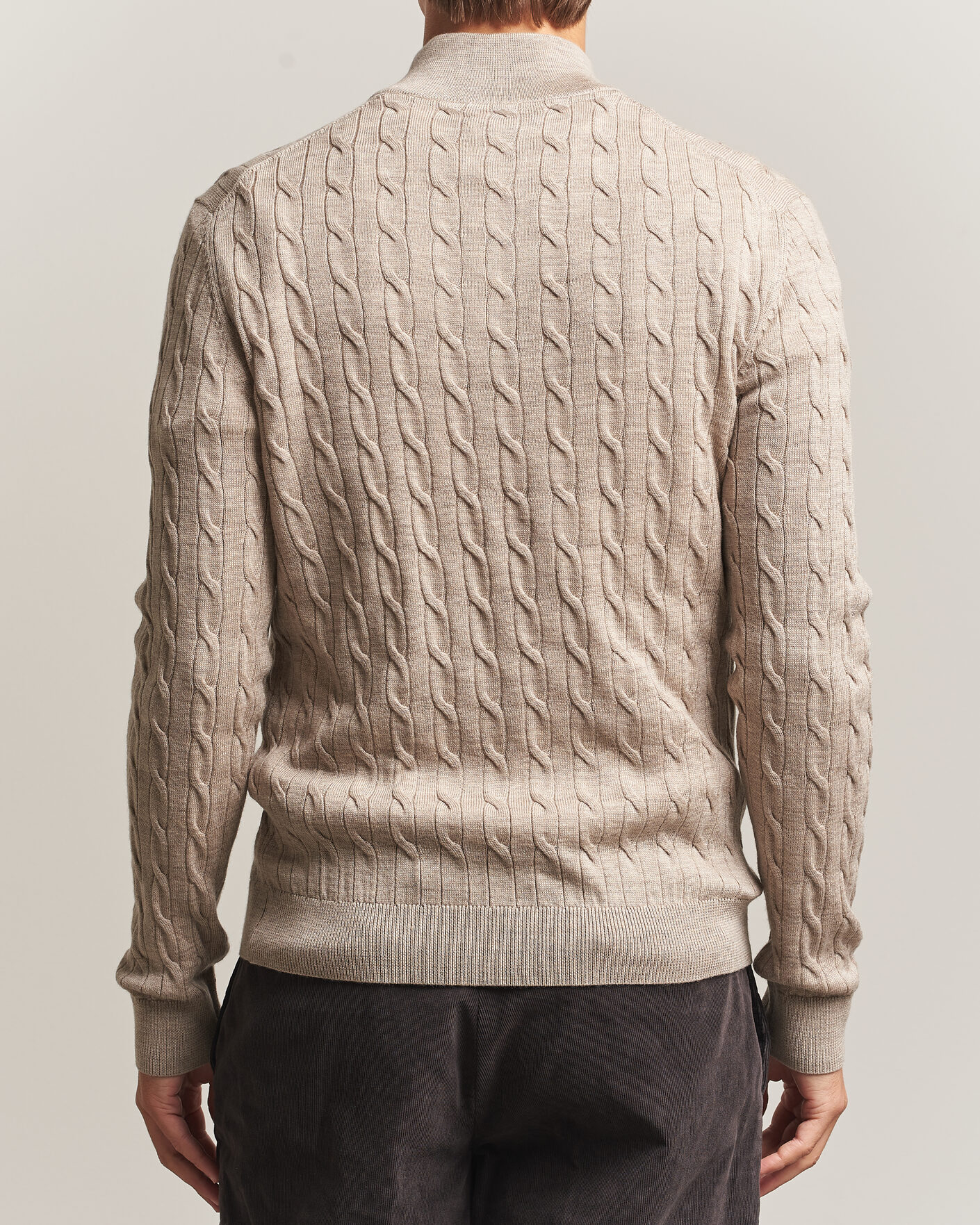Herre | Trøjer | Morris | Merino Cable Half Zip Khaki