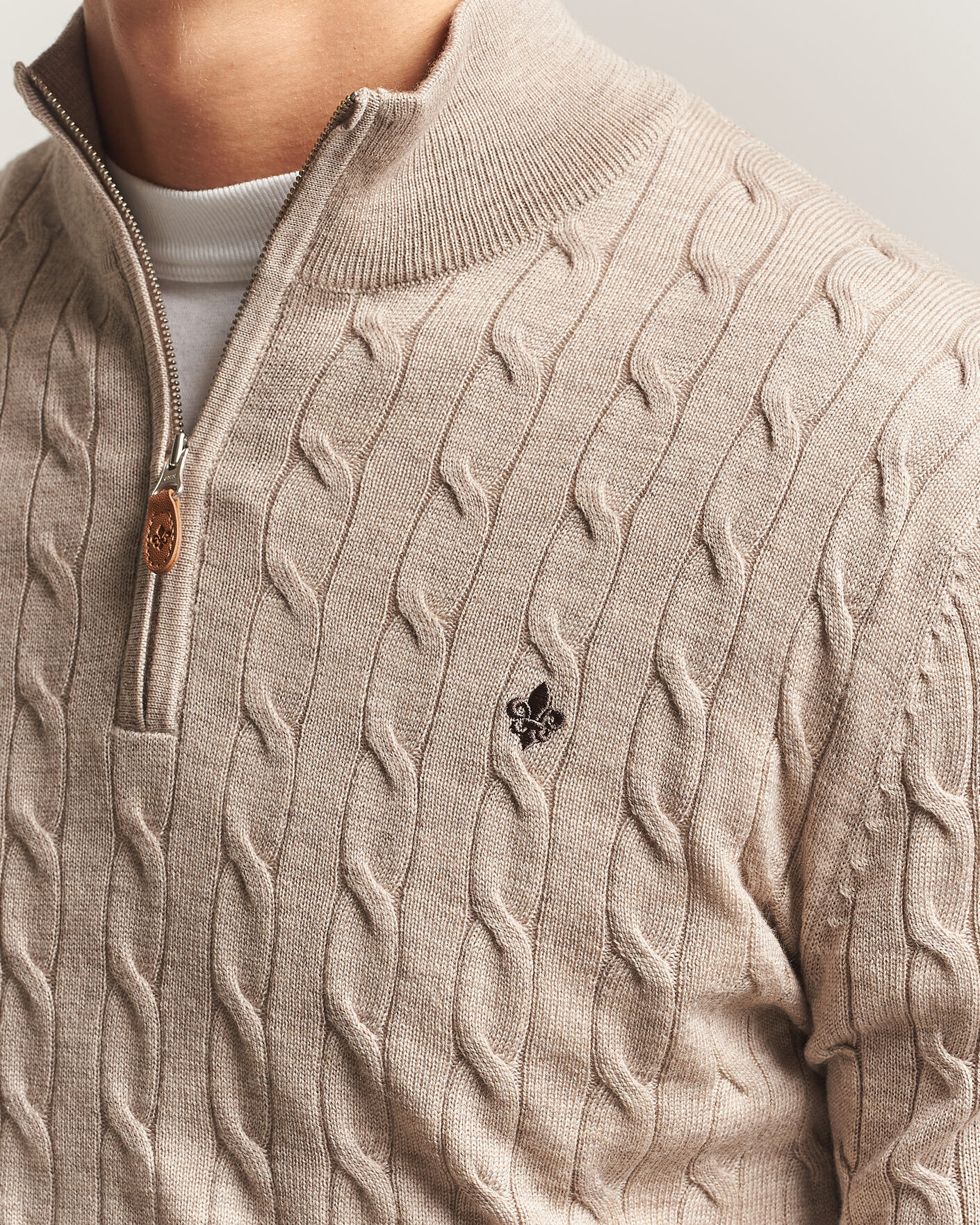 Herre | Trøjer | Morris | Merino Cable Half Zip Khaki